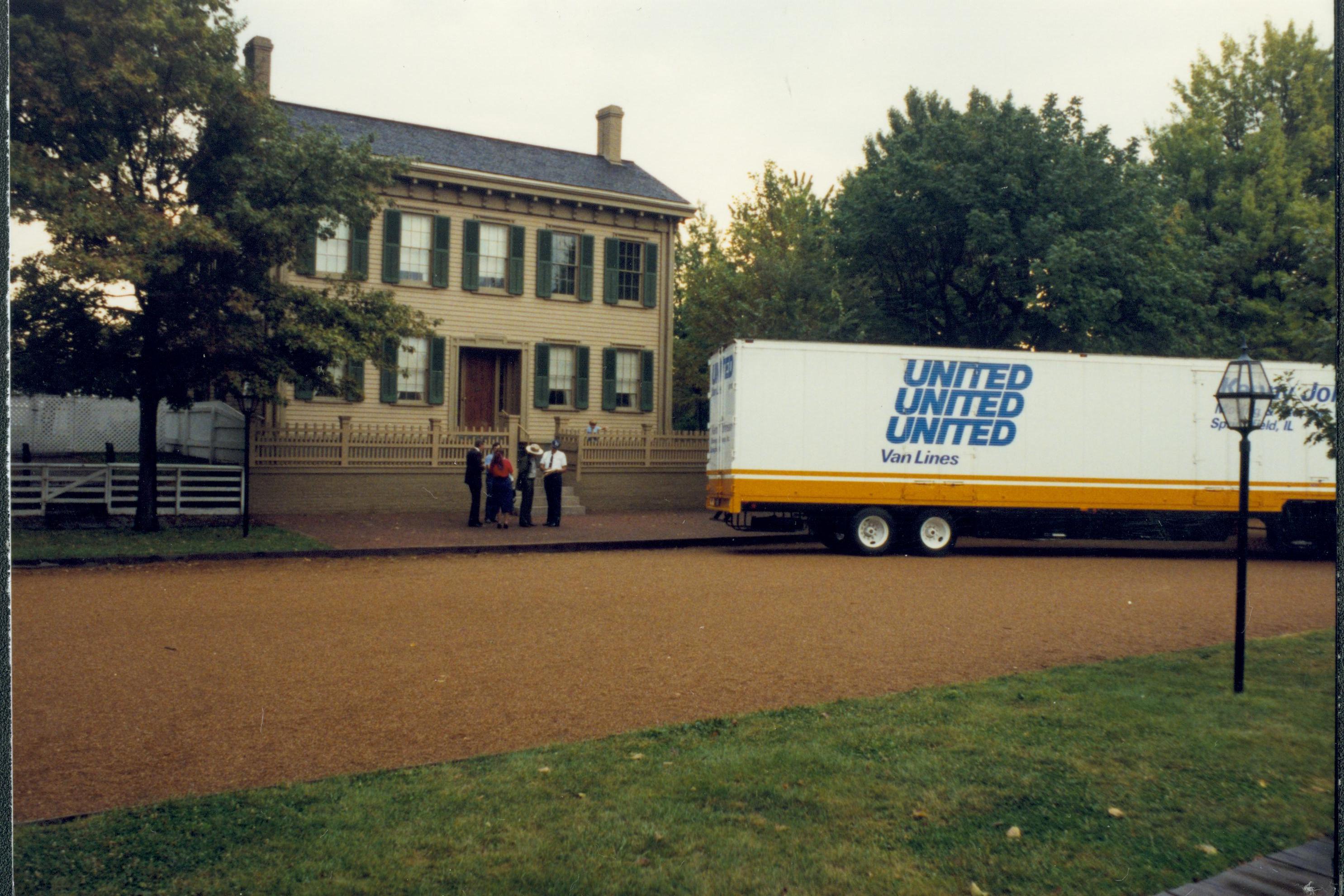 Moving truck in front of Lincoln Home. Lincoln Home NHS- Bring Furniture Back Home, 367659 furniture, movers, truck