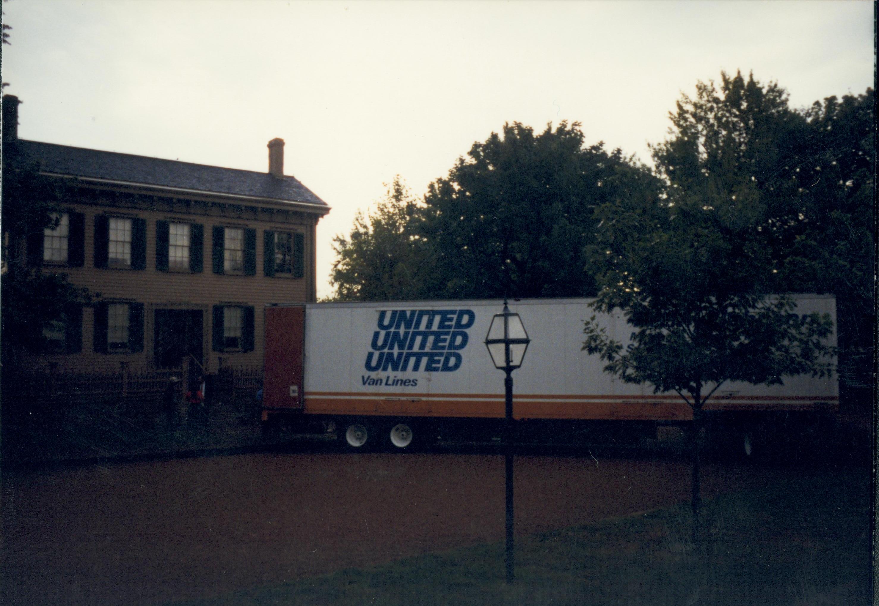 Moving truck in front of Lincoln Home. Lincoln Home NHS- Bring Furniture Back Home, 367659 furniture, movers, truck