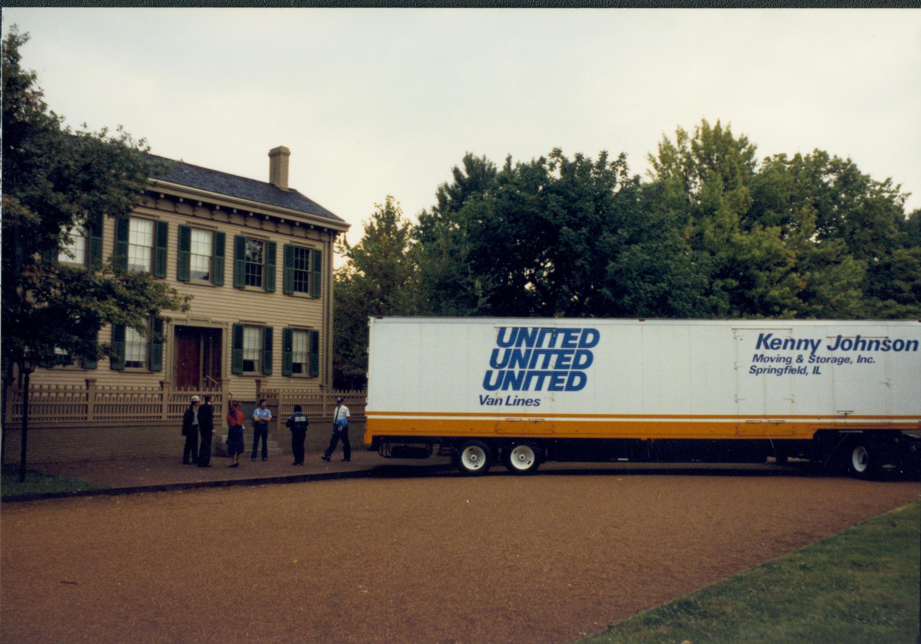 Moving truck in front of Lincoln Home. Lincoln Home NHS- Bring Furniture Back Home, 367659 furniture, movers, truck