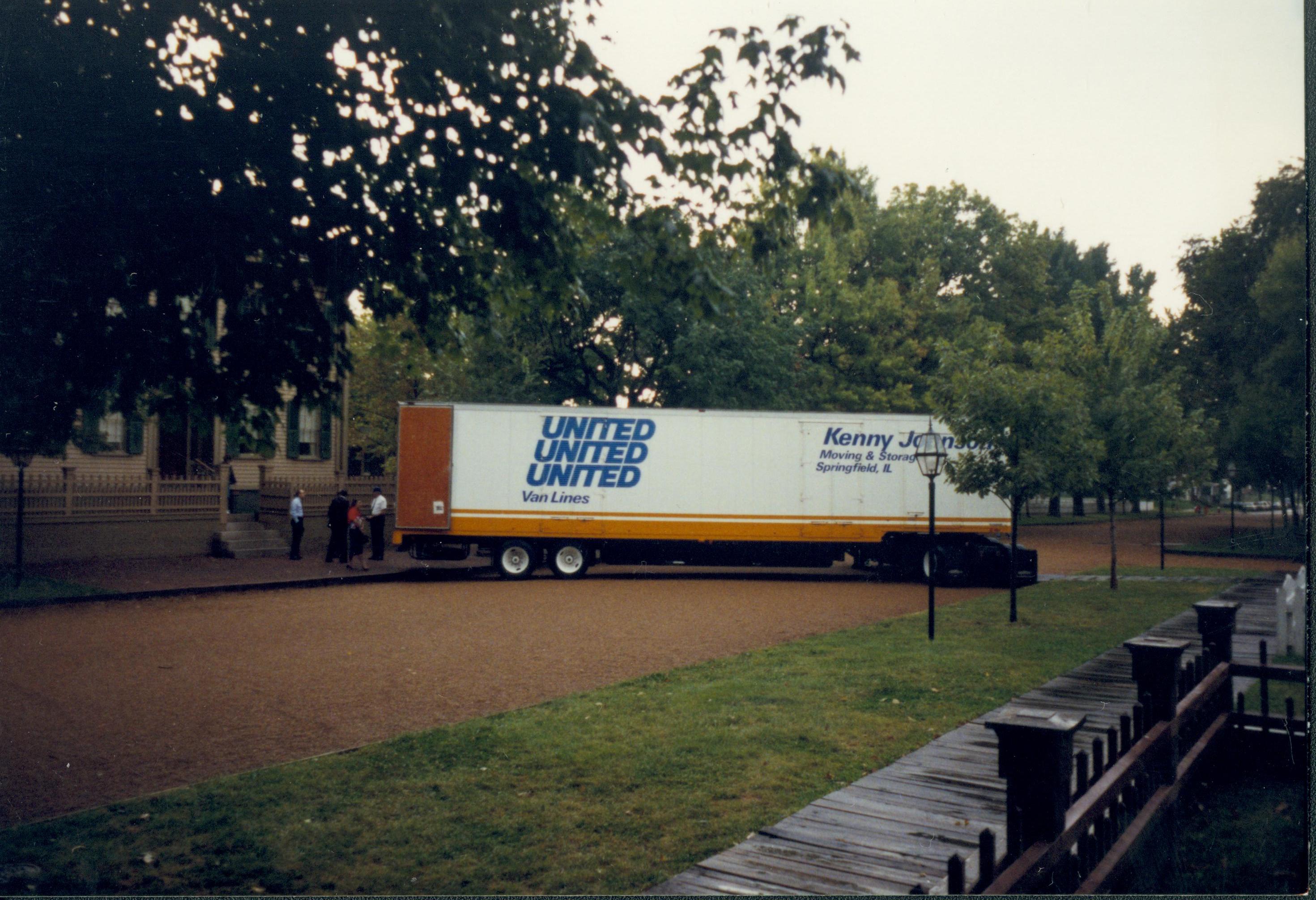 Moving truck in front of Lincoln Home. Lincoln Home NHS- Bring Furniture Back Home, 367659 furniture, movers, truck