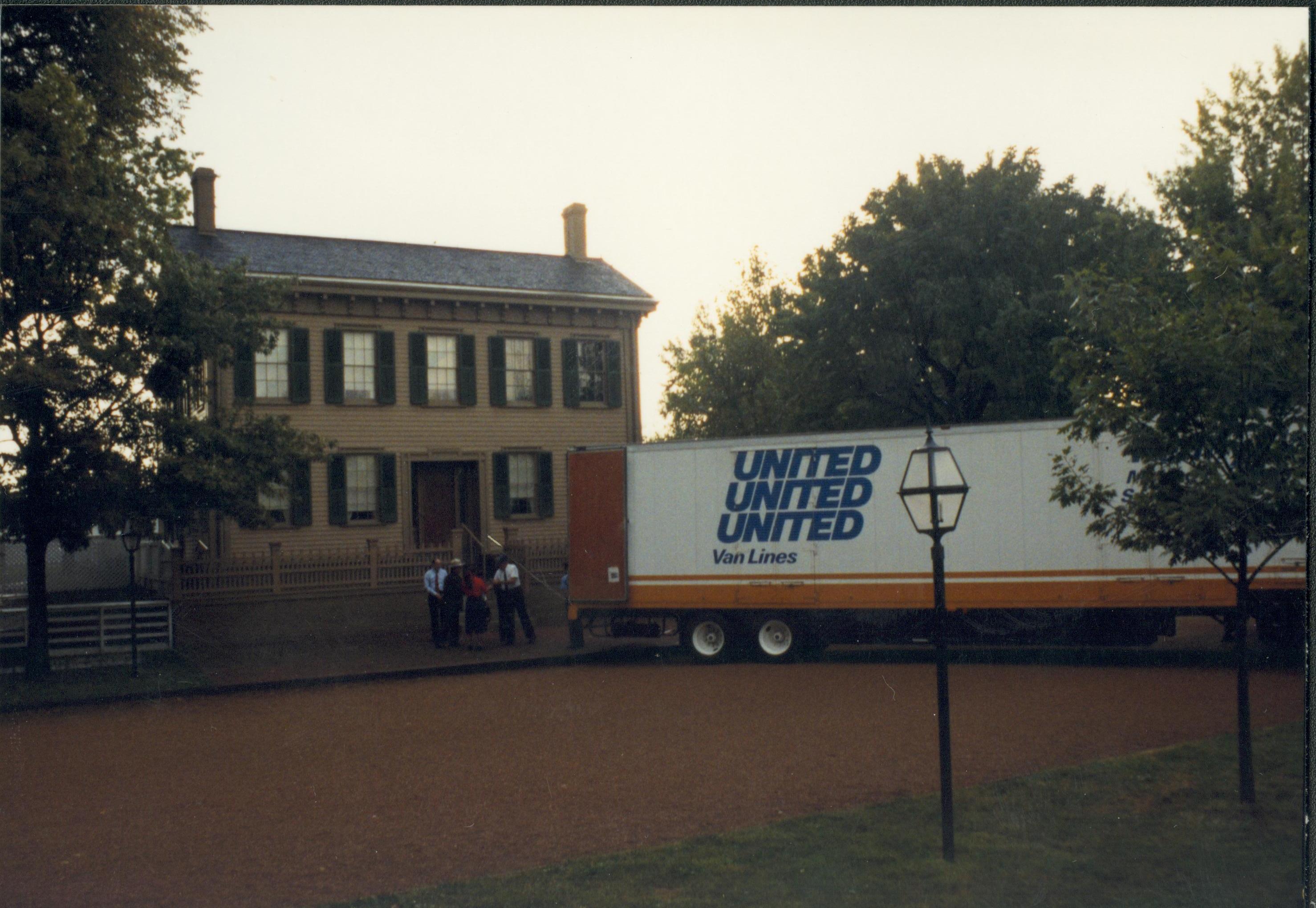 Moving truck in front of Lincoln Home. Lincoln Home NHS- Bring Furniture Back Home, 367659 furniture, movers, truck