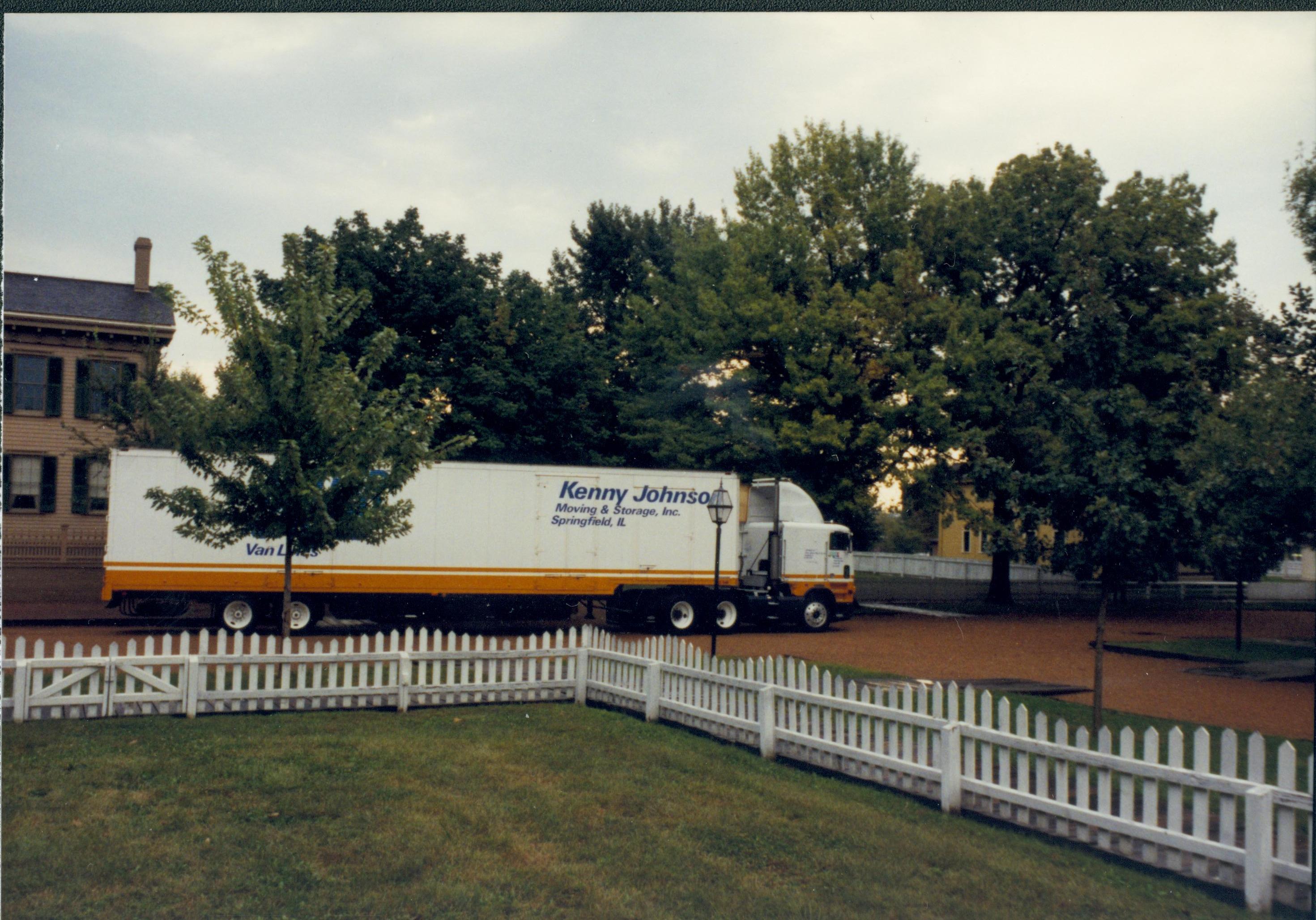 Moving truck in front of Lincoln Home. Lincoln Home NHS- Bring Furniture Back Home, 367659 furniture, movers, truck