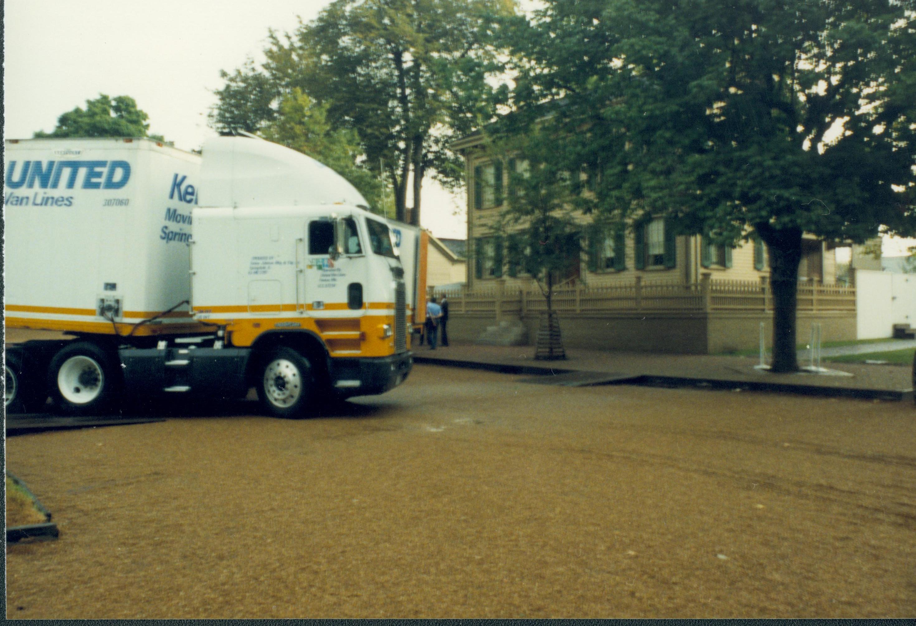 Moving truck in front of Lincoln Home. Lincoln Home NHS- Bring Furniture Back Home, 367659 furniture, movers, truck