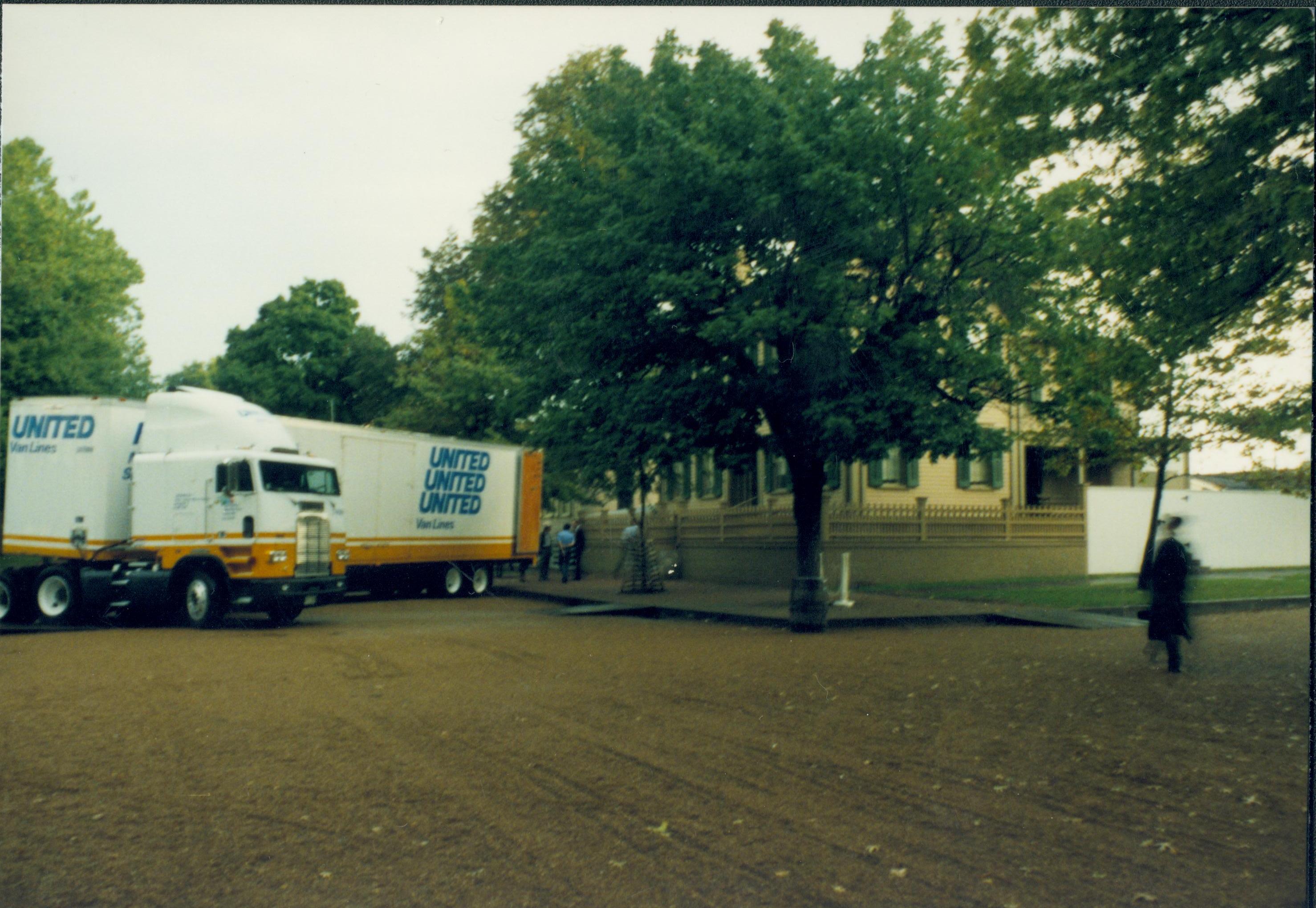 Moving truck in front of Lincoln Home. Lincoln Home NHS- Bring Furniture Back Home, 367659 furniture, movers, truck