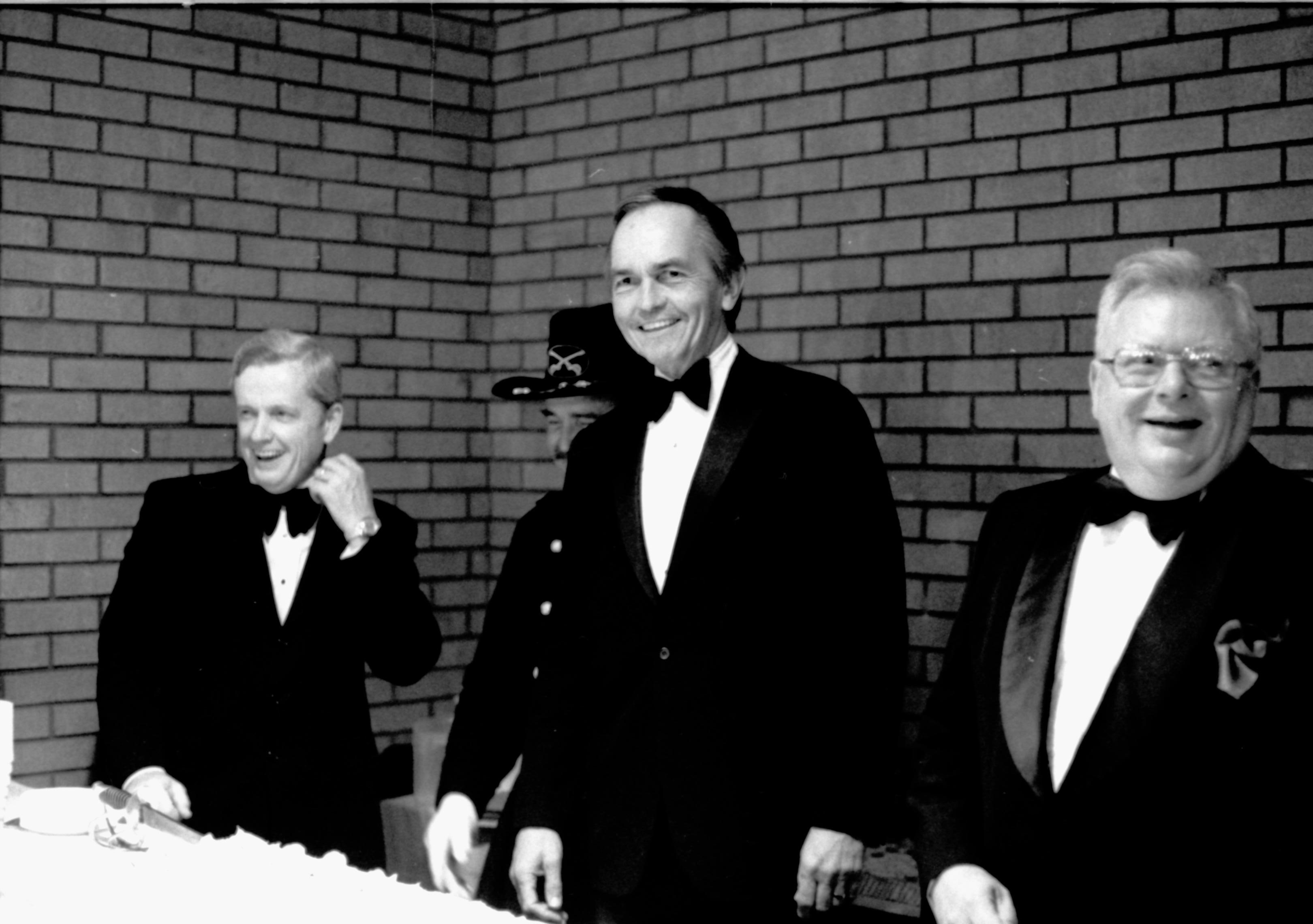 Four men, one in Civil War uniform. Lincoln Home NHS- Paul Findley visit to LIHO Finley, visit, reception