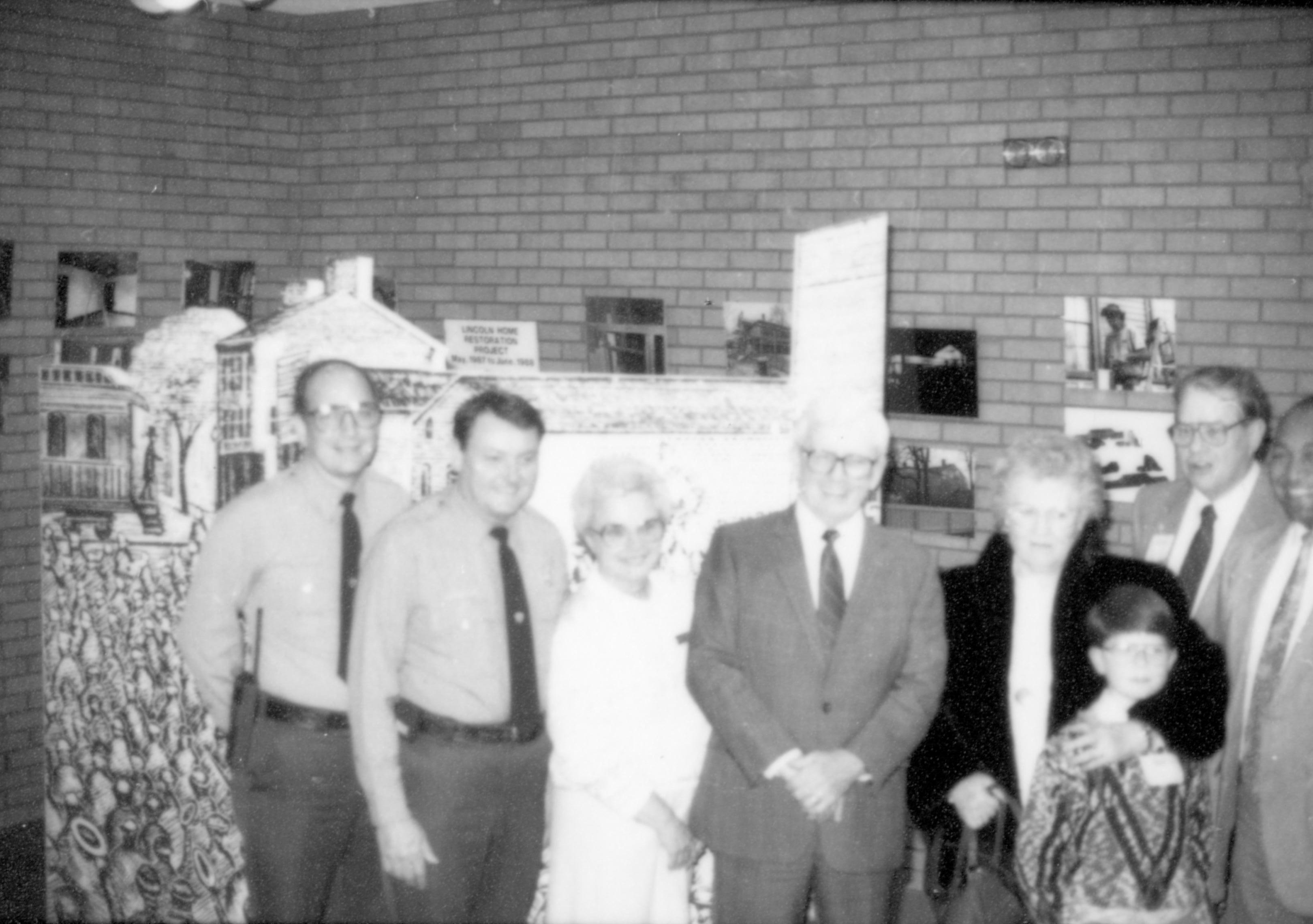 People standing for formal photograph. Lincoln Home NHS- Paul Findley Recognition Award Finley, award