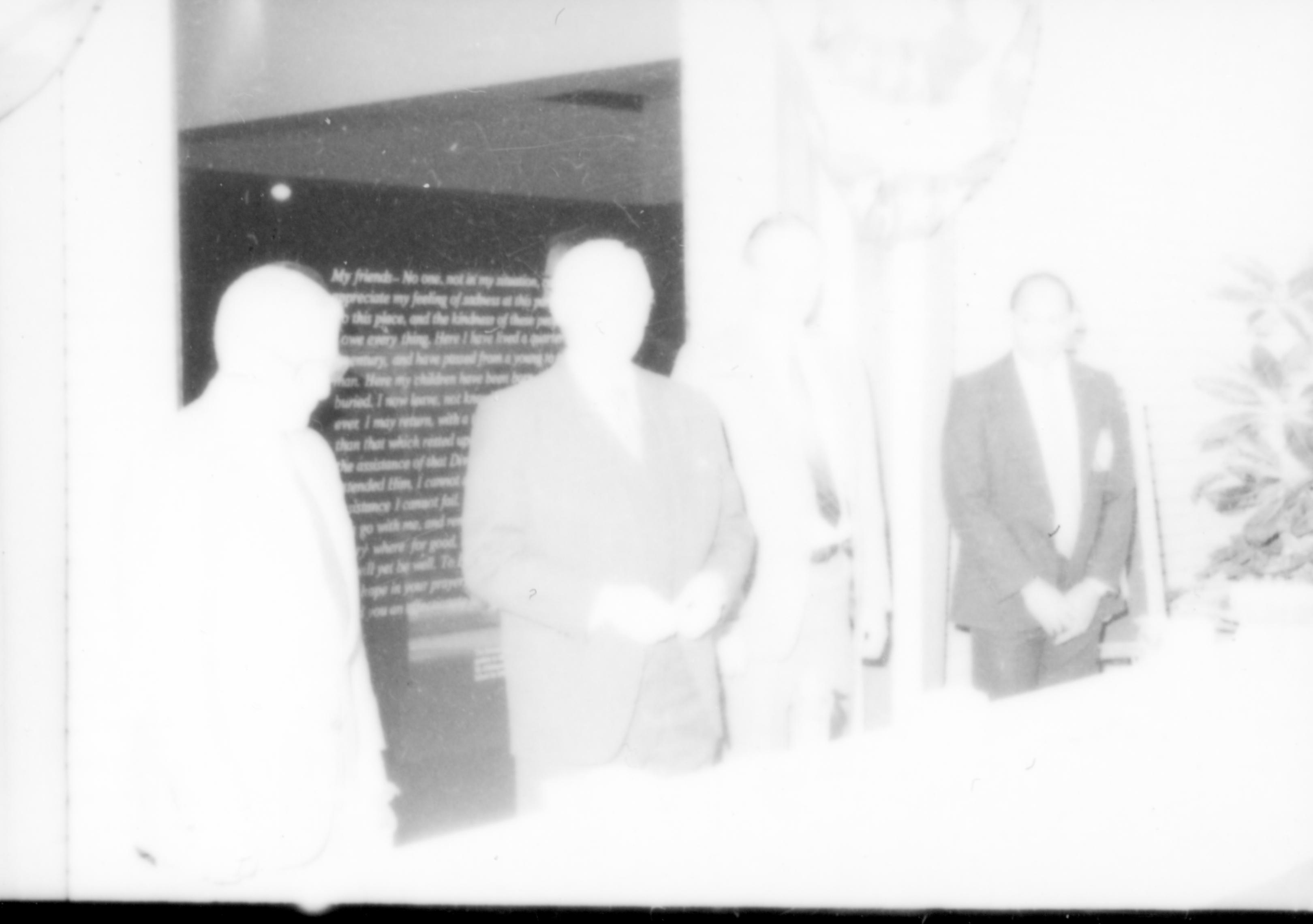 Washed out picture. Lincoln Home NHS- Paul Findley and Michel VIP visit, 121 Finley, Michel, visit, reception
