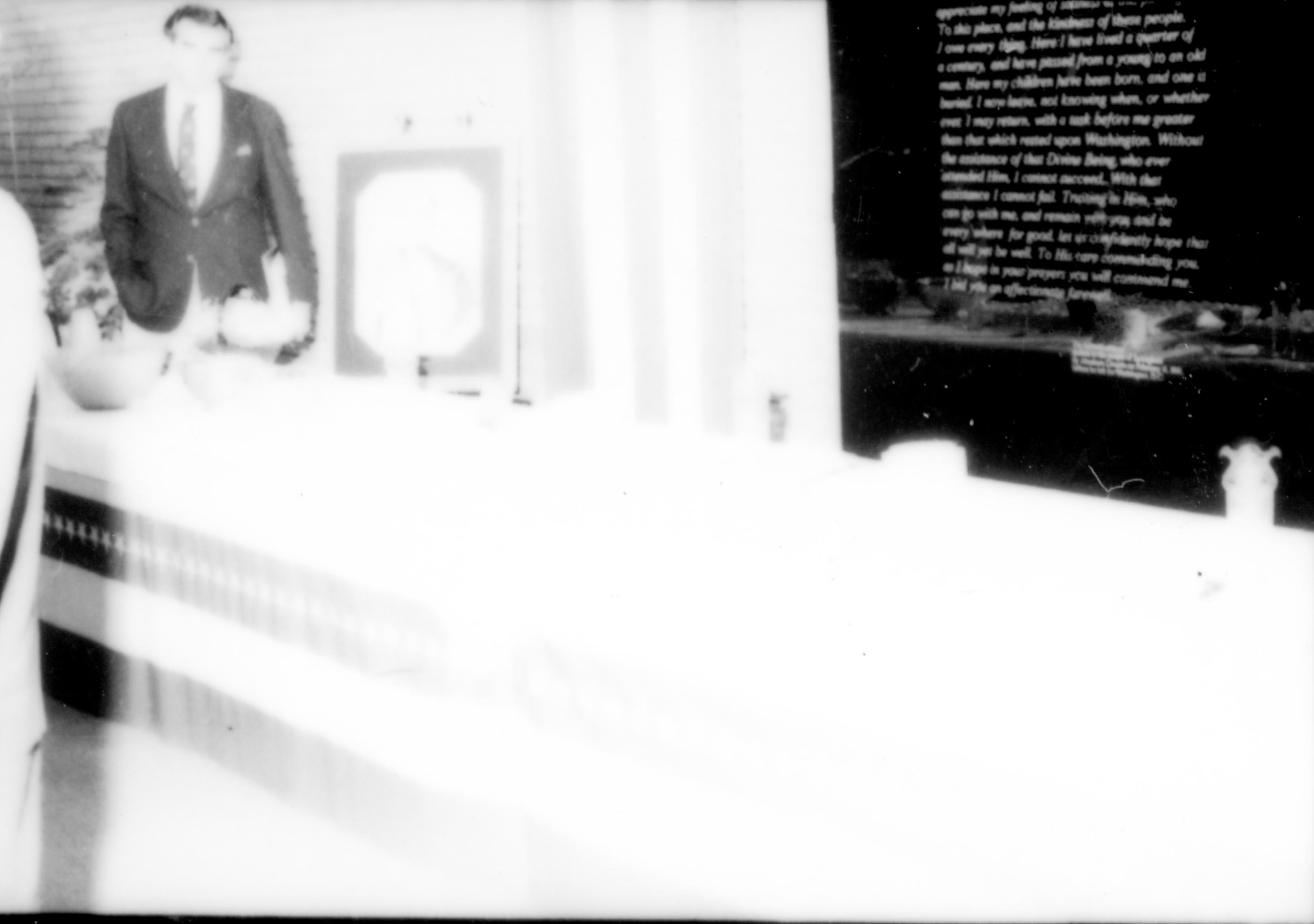 Washed out picture. Lincoln Home NHS- Paul Findley and Michel VIP visit, 121 Finley, Michel, visit, reception