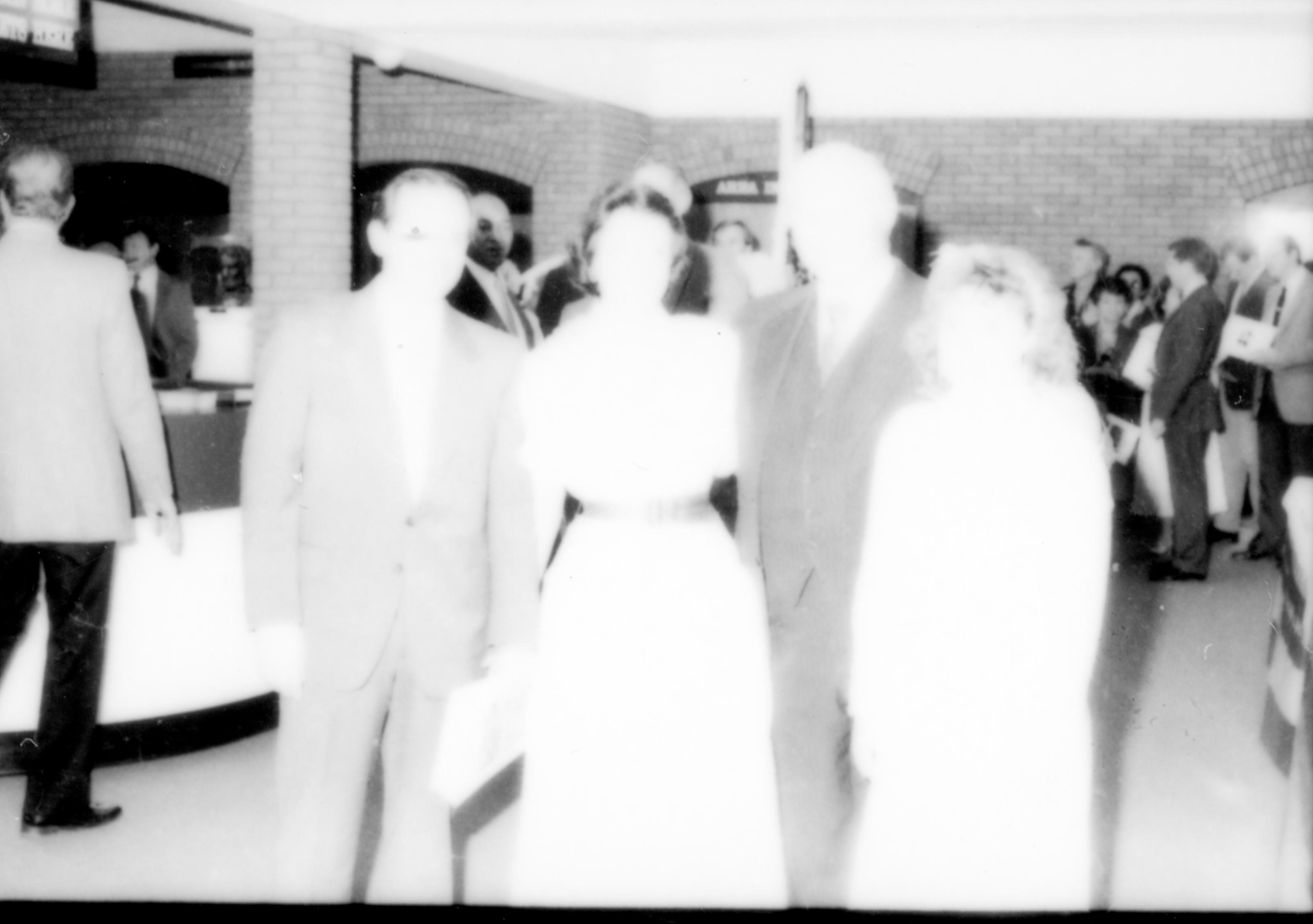 Four people posing (washed out). Lincoln Home NHS- Paul Findley and Michel VIP visit, 121 Finley, Michel, visit, reception