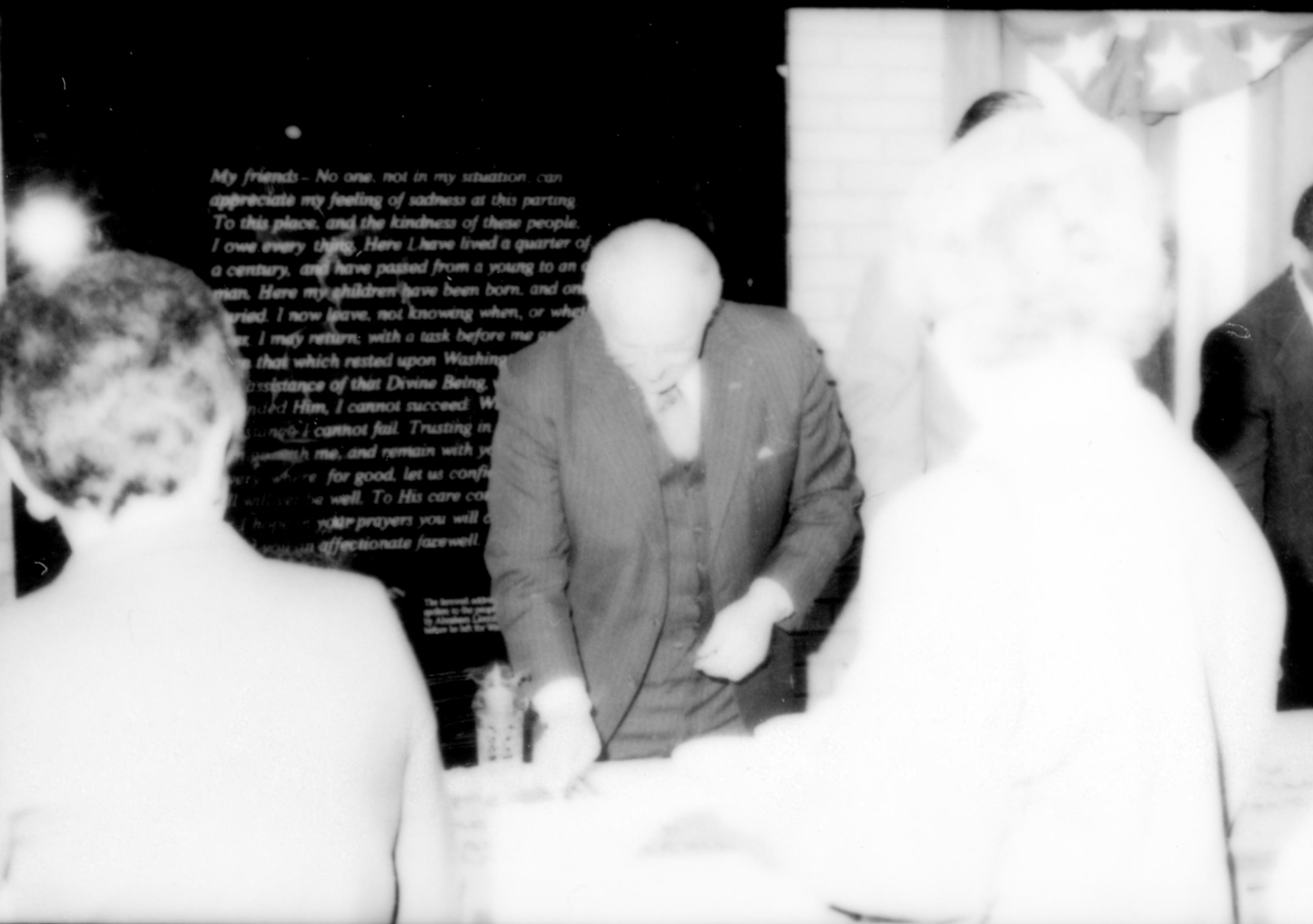Washed out picture. Lincoln Home NHS- Paul Findley and Michel VIP visit, 121 Finley, Michel, visit, reception