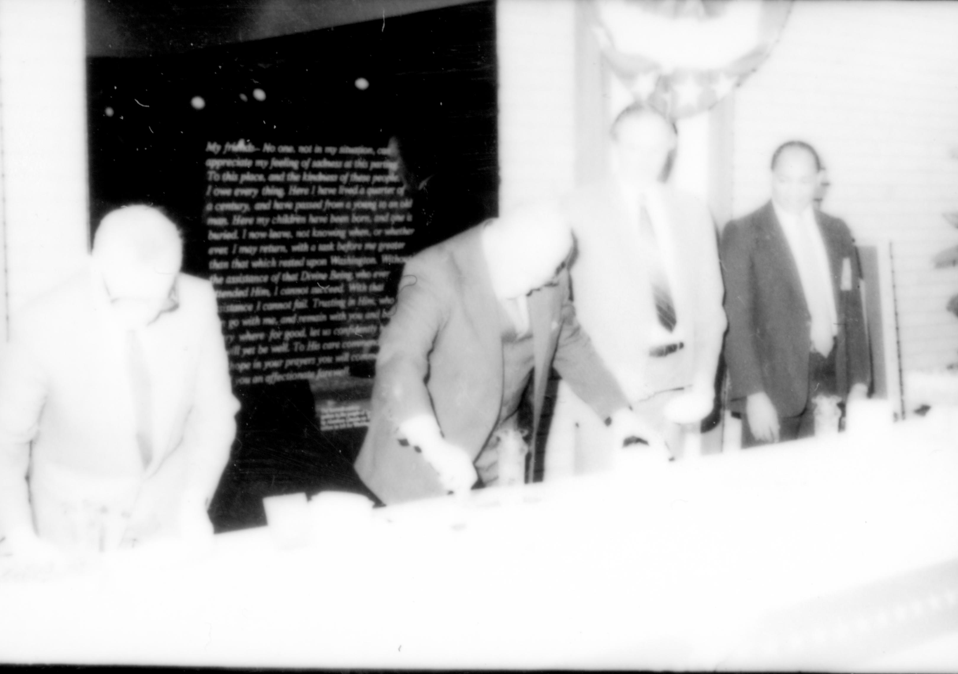 Washed out picture. Lincoln Home NHS- Paul Findley and Michel VIP visit, 121 Finley, Michel, visit, reception