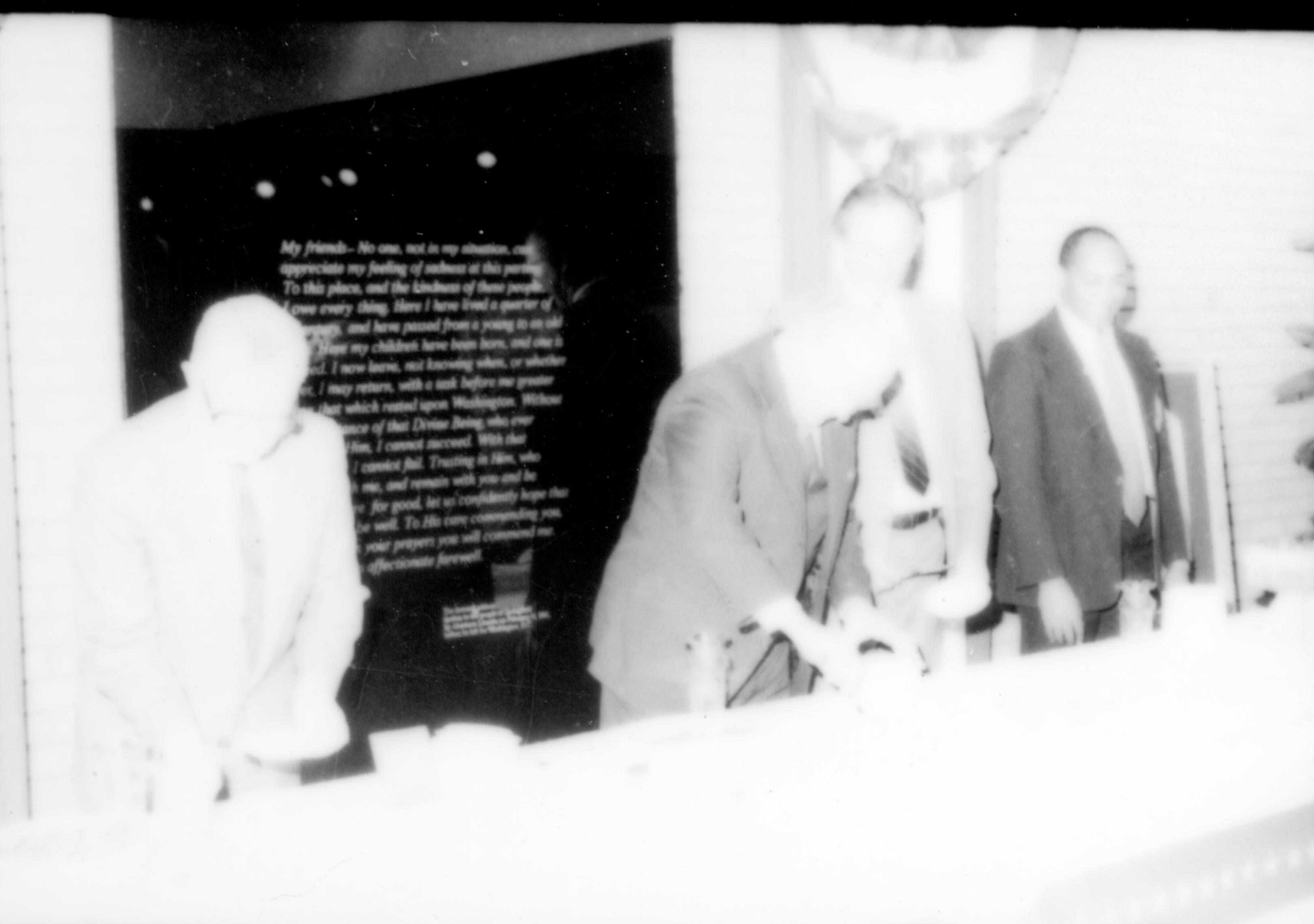 Washed out picture. Lincoln Home NHS- Paul Findley and Michel VIP visit, 121 Finley, Michel, visit, reception