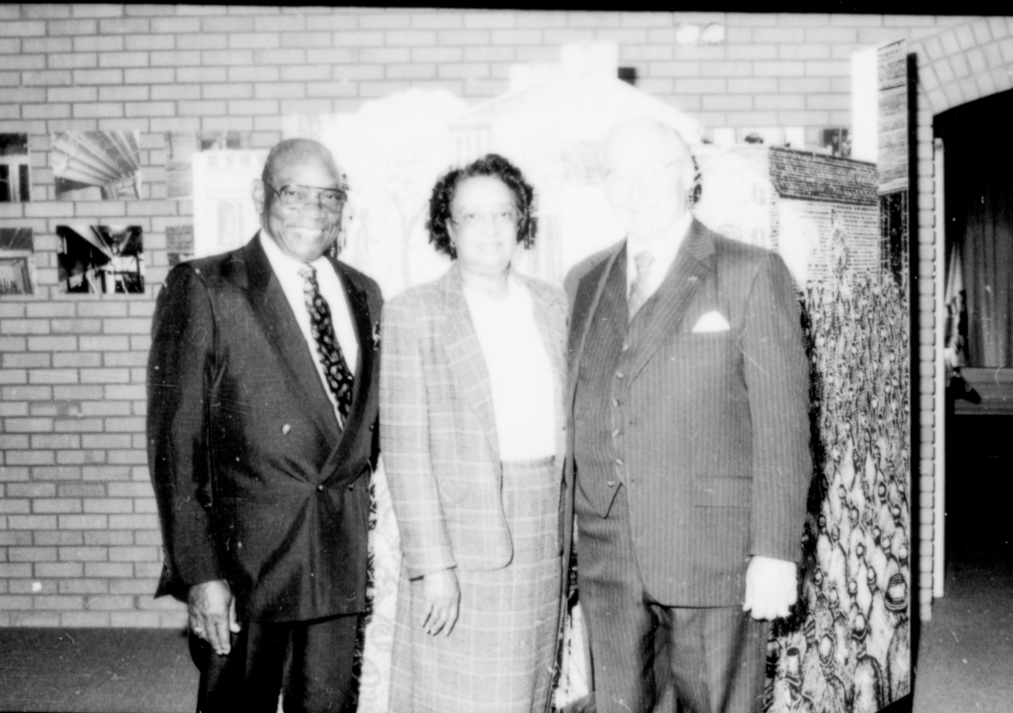 Two men and a lady posing for picture. Lincoln Home NHS- Paul Findley and Michel VIP visit, 121 Finley, Michel, visit, reception