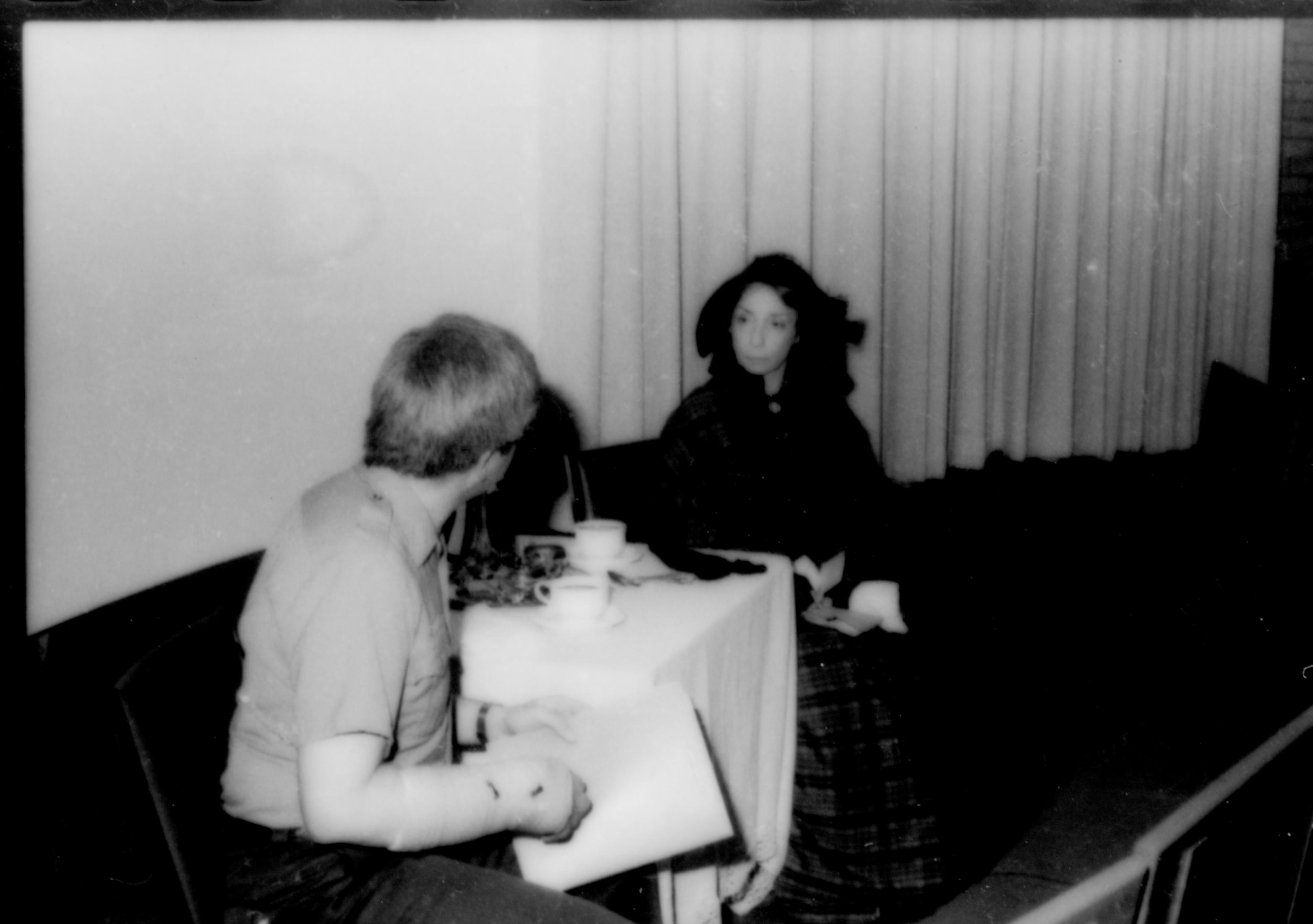 Two people sittting at table in front of screen. Lincoln Home NHS- Paul Findley and Michel VIP visit, 123 Finley, Michel, visit, reception
