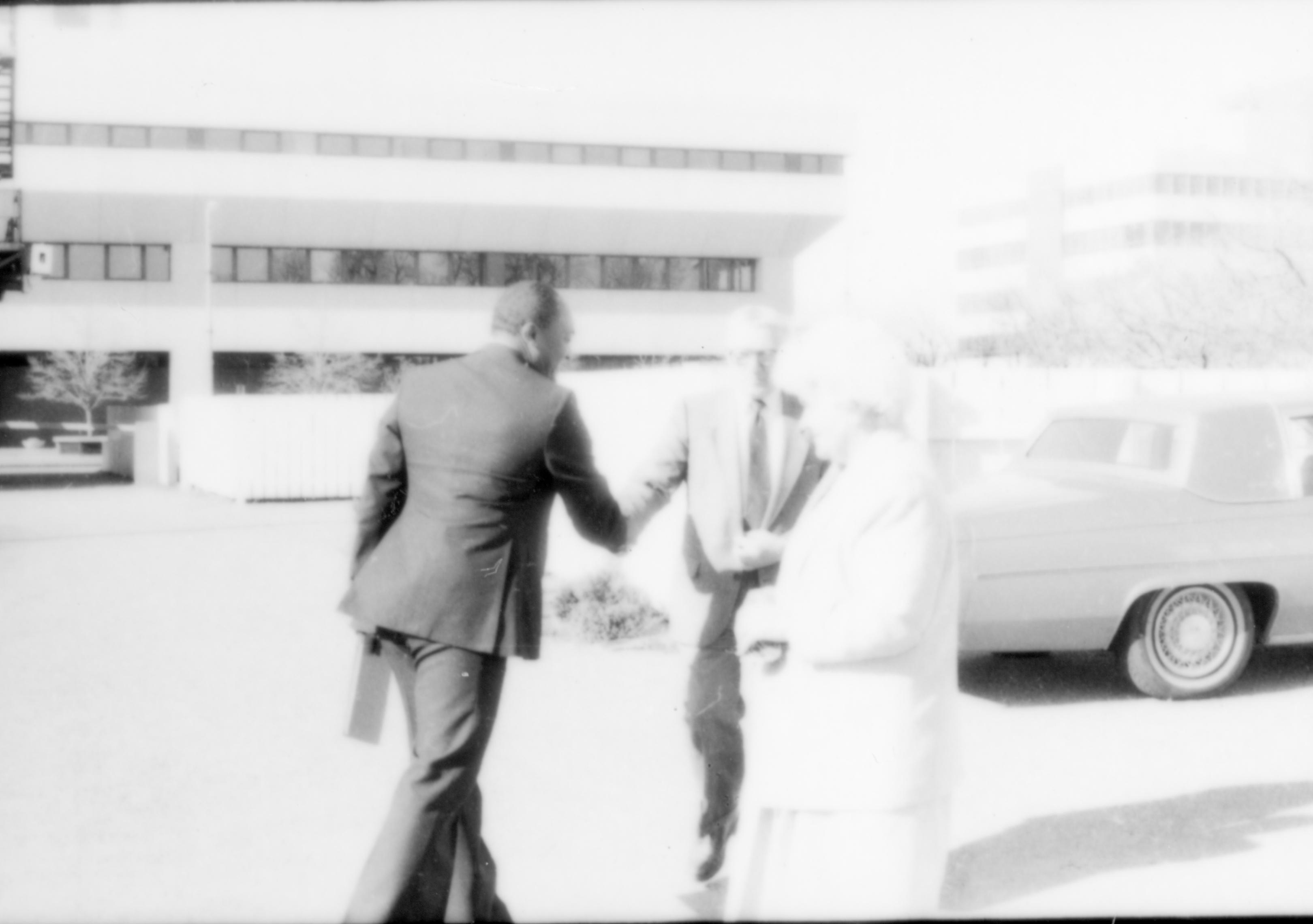 Man shaking hands with another. Lincoln Home NHS- Paul Findley and Michel VIP visit, 123 Finley, Michel, visit