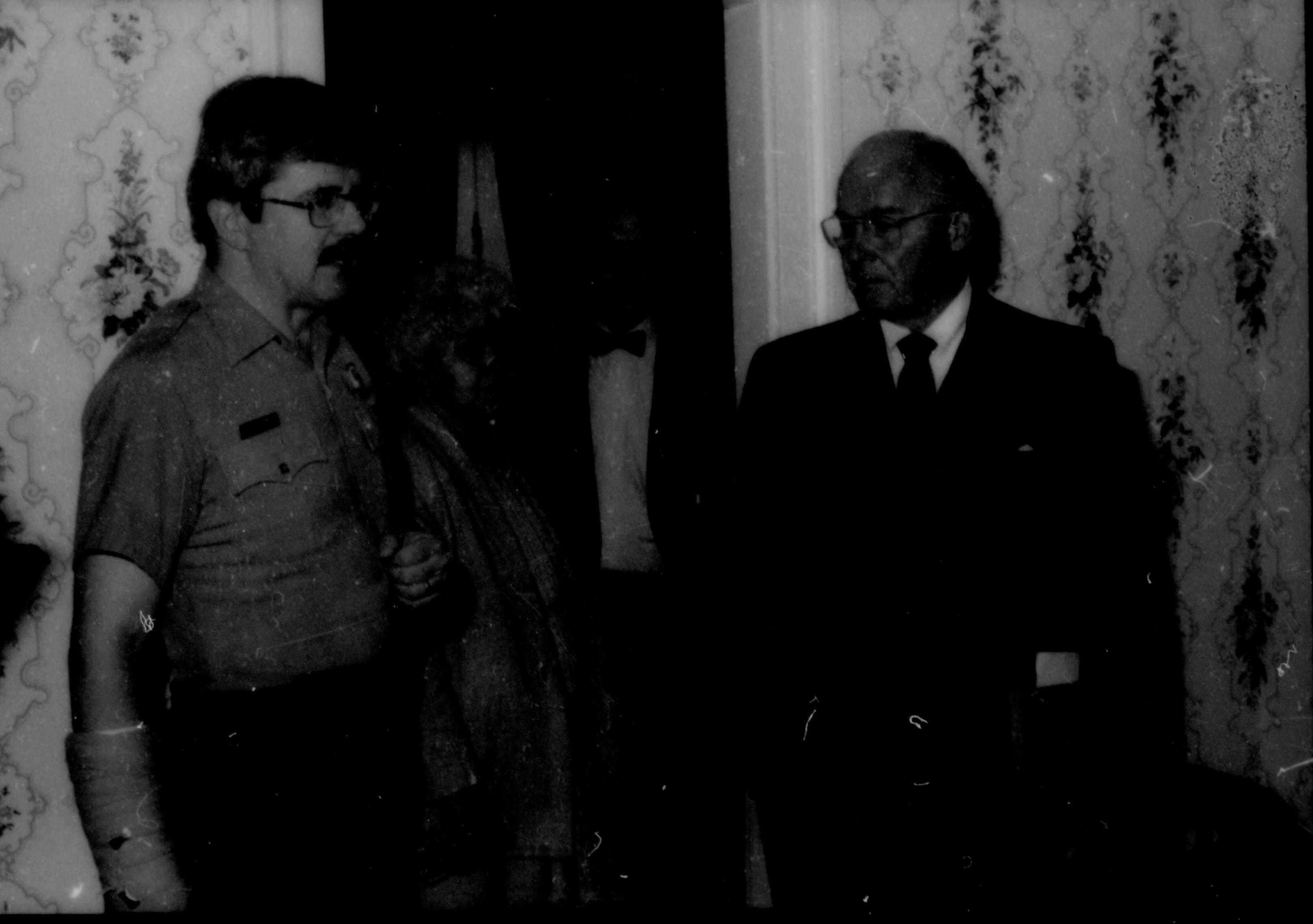 Ranger and man standing in room. Lincoln Home NHS- Paul Findley and Michel VIP visit, 127 Finley, Michel, visit, program