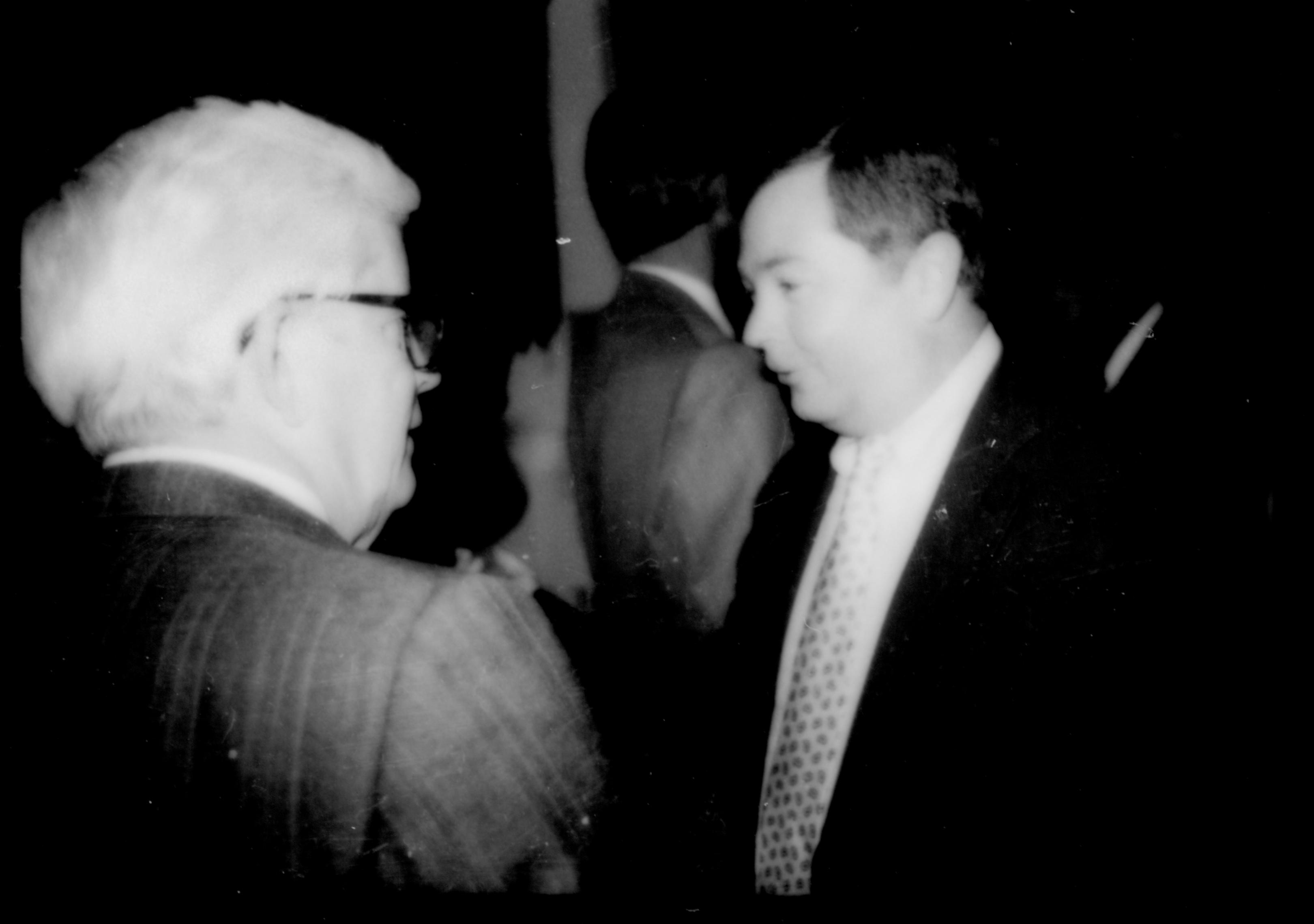 Two men talking. Lincoln Home NHS- Paul Findley and Michel VIP visit, 129 Finley, Michel, visit, reception