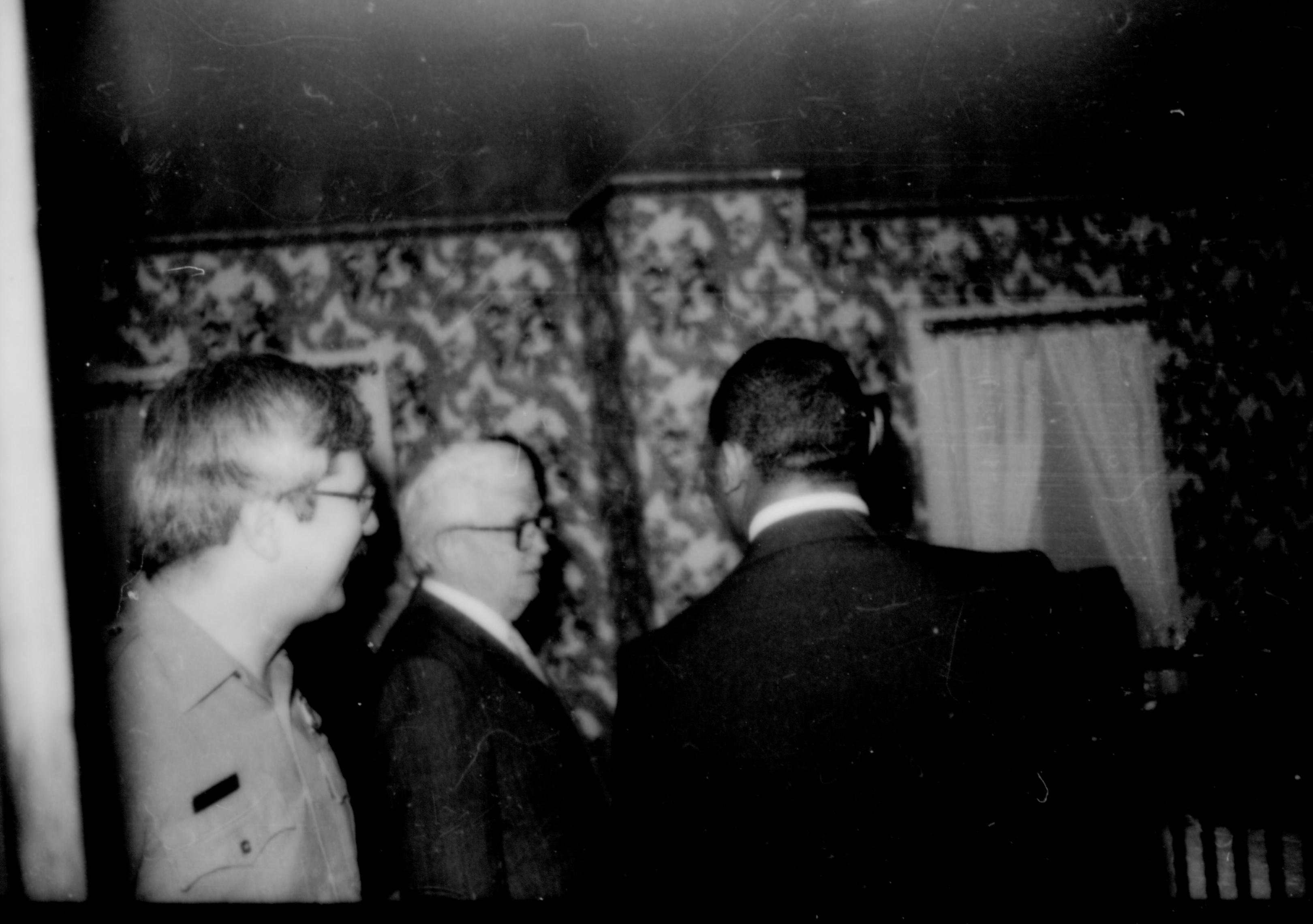 Ranger with two men in Home. Lincoln Home NHS- Paul Findley and Michel VIP visit, 129 Finley, Michel, visit, reception