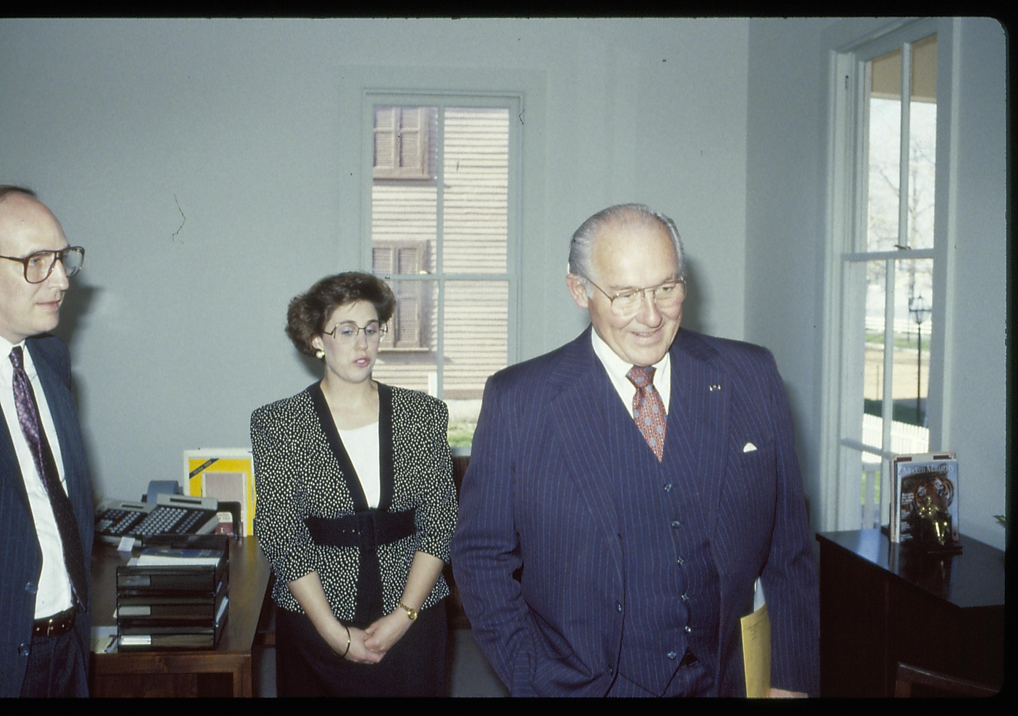 Two men and a lady standing  Lincoln Home NHS- VIP Findley and Michels Visit award, visit