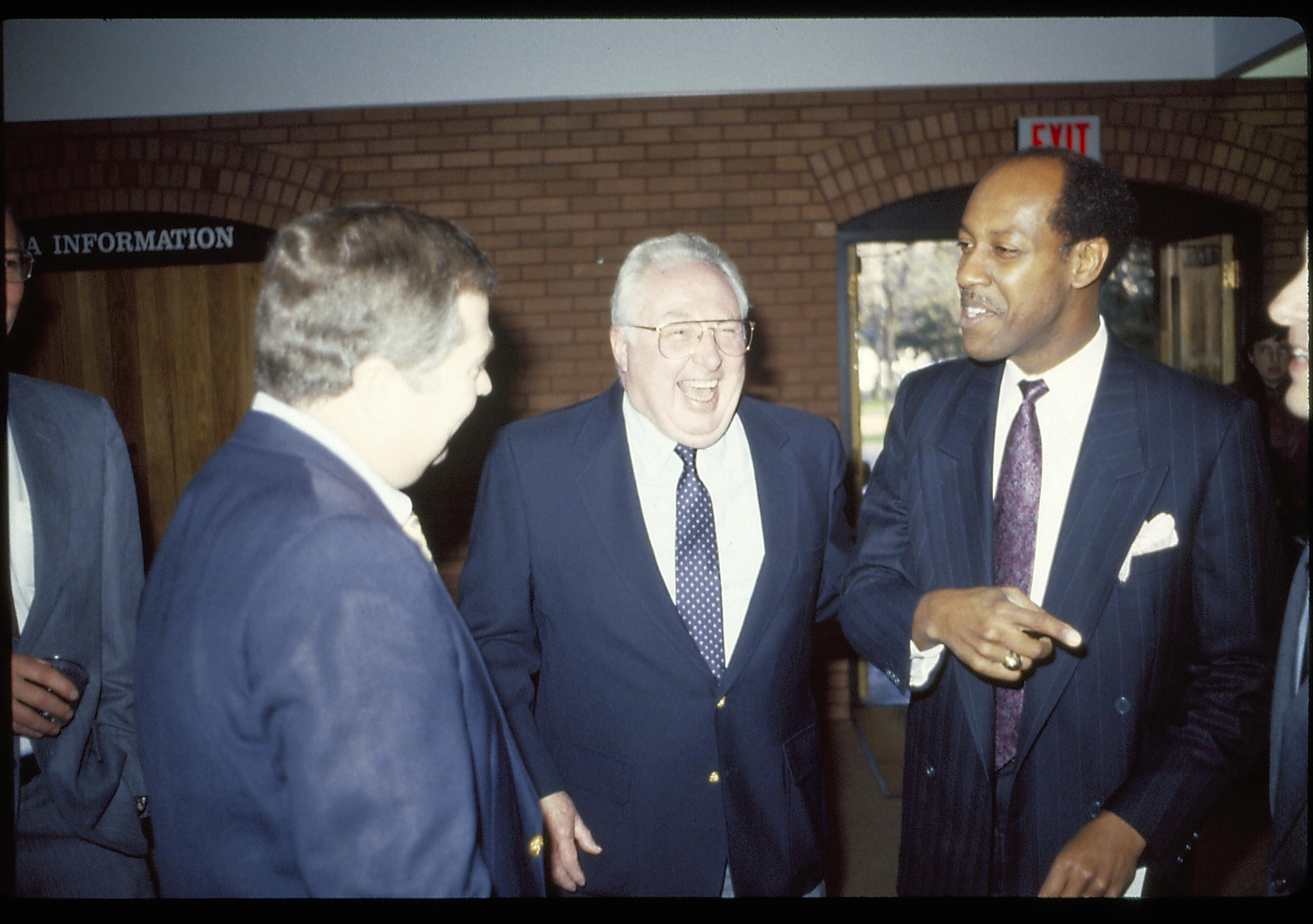 Three men conversing in VC. Lincoln Home NHS- VIP Findley and Michels Visit award, visit, ceremony