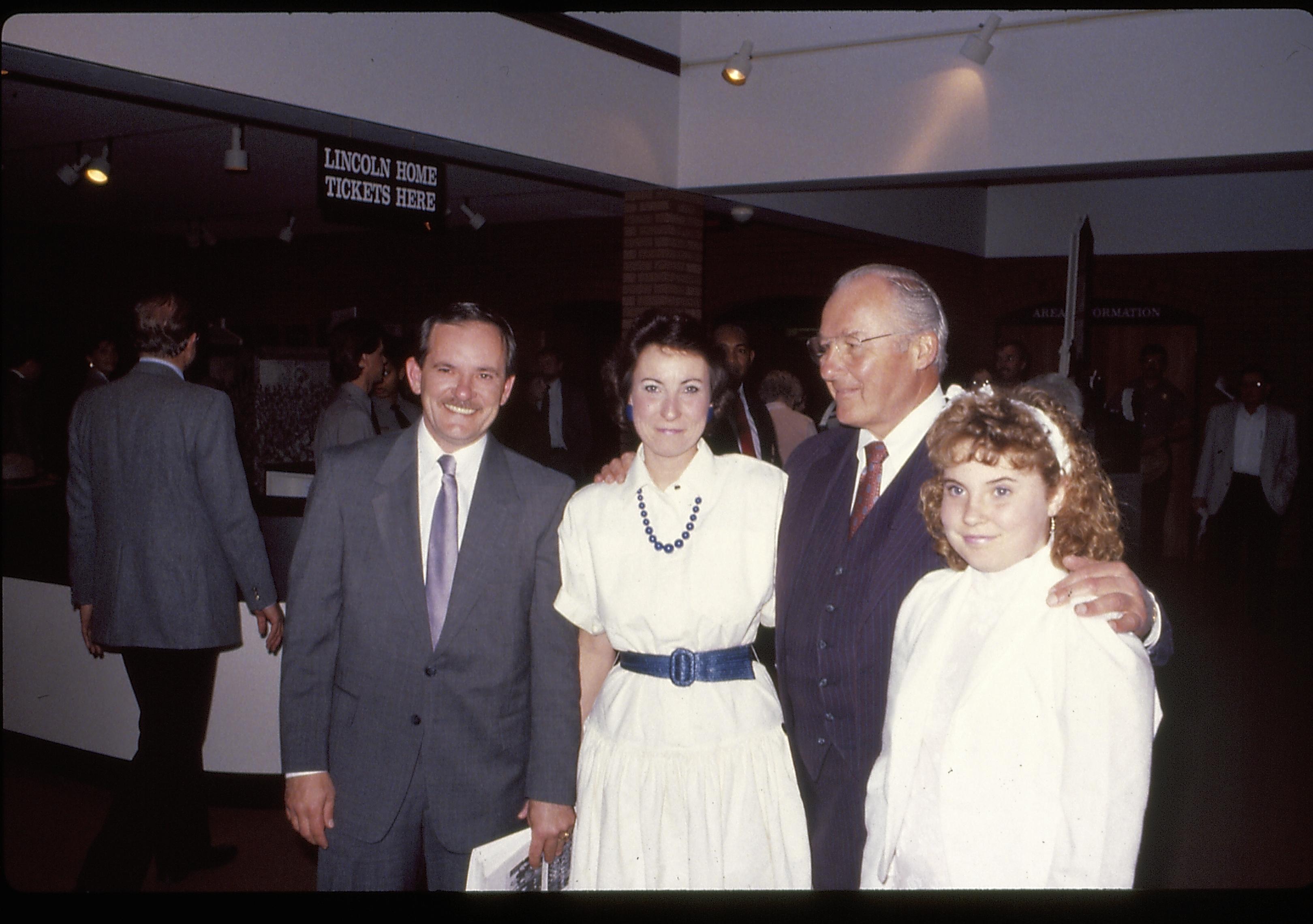 Three people standing with Cong. Michel in VC. Lincoln Home NHS- VIP Findley and Michel Visit award, visit, reception