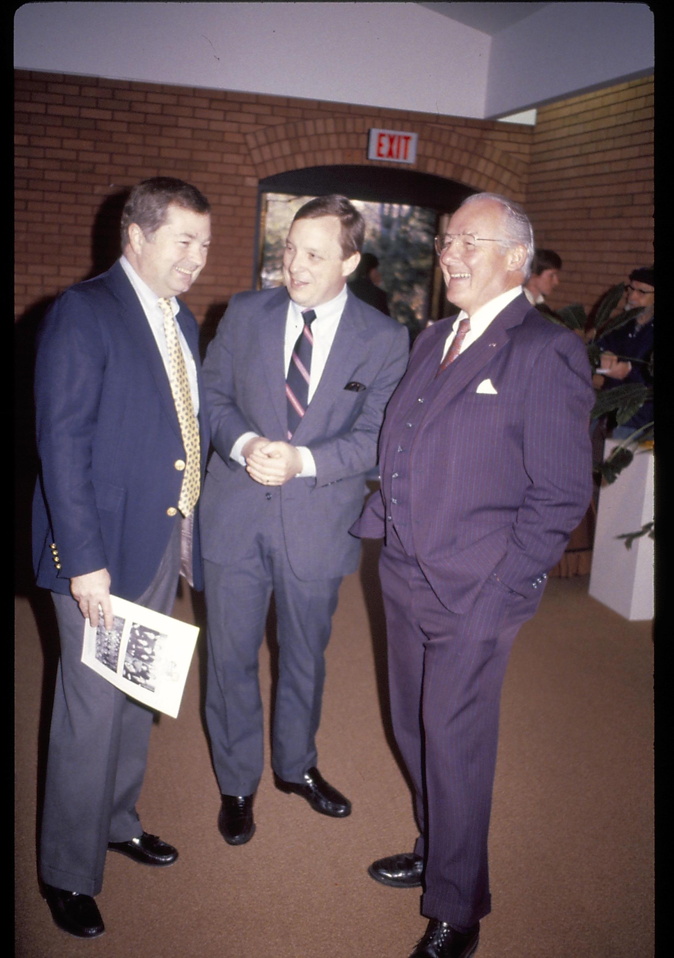 Three men standing, laughing in VC. Lincoln Home NHS- VIP Findley and Michel Visit award, visit, reception