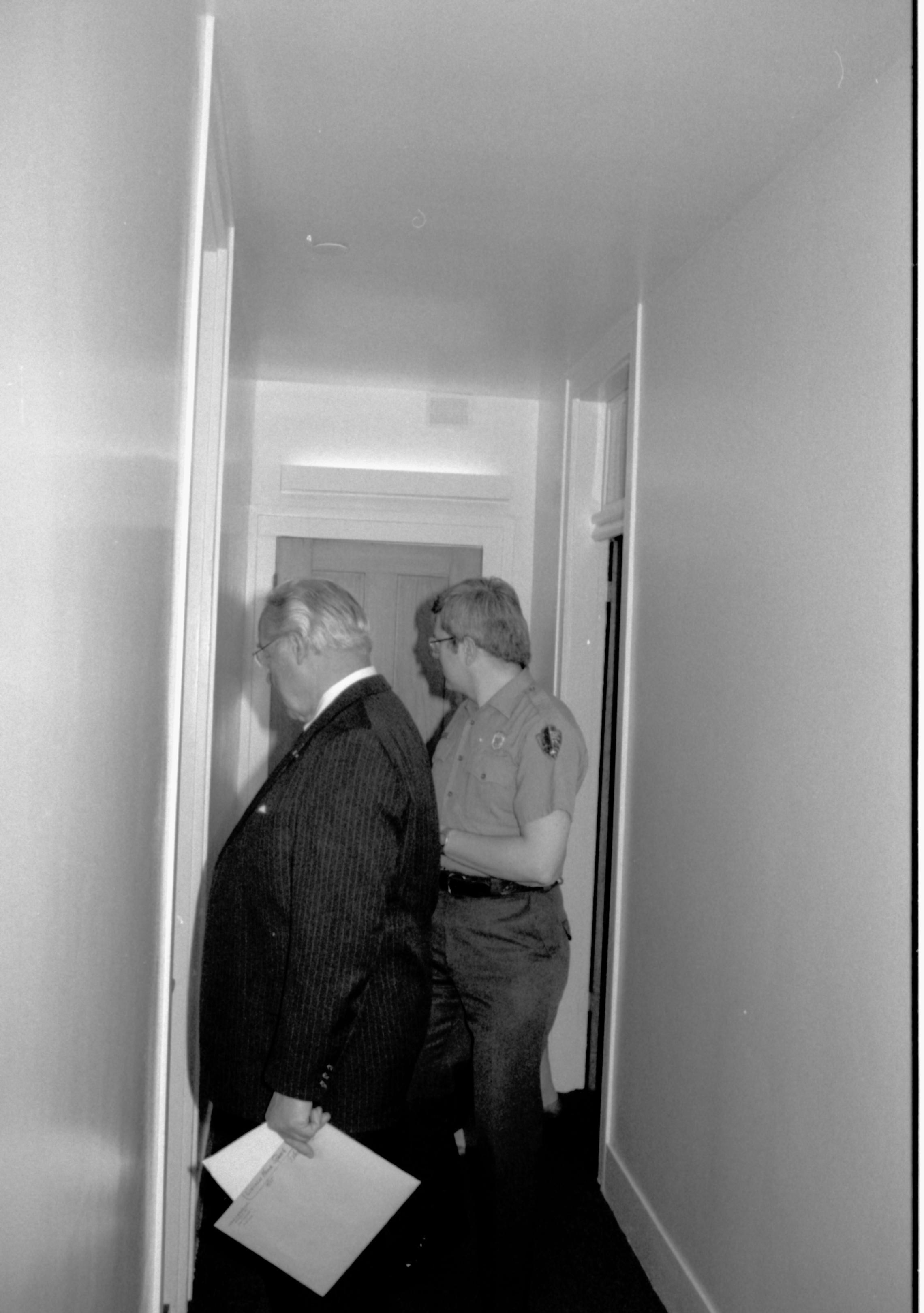 Man and Ranger in hallway. Lincoln Home NHS- VIP Findley and Michel Visit, 65A award, visit, tour