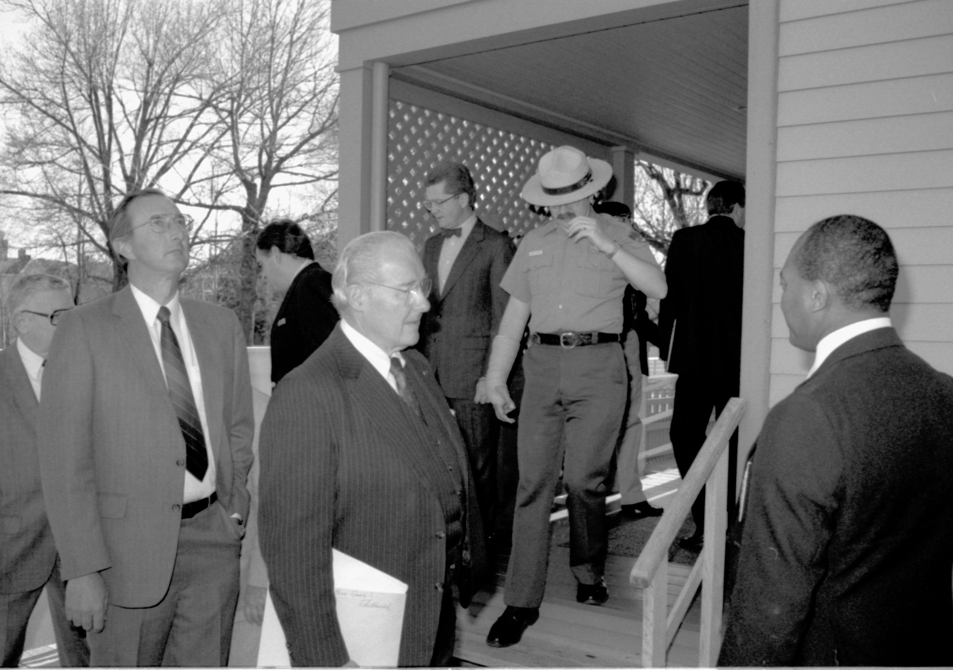 Group leaving Home from side porch.  Lincoln Home NHS- VIP Findley and Michel Visit, 65A award, visit, tour