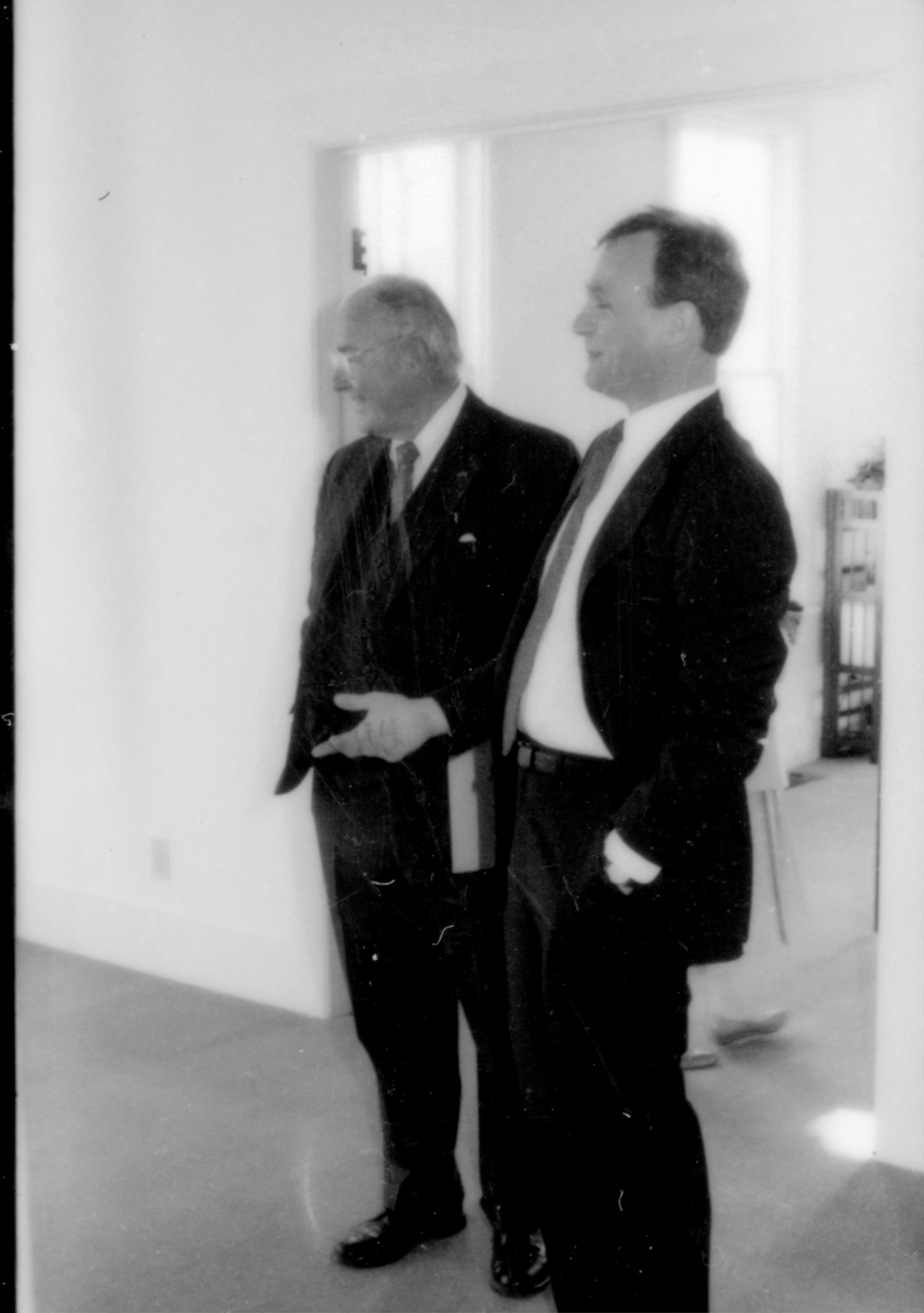 Two men standing in doorway. Lincoln Home NHS- Paul Findley and Michel VIP visit, 115 Finley, Michel, tour, visit