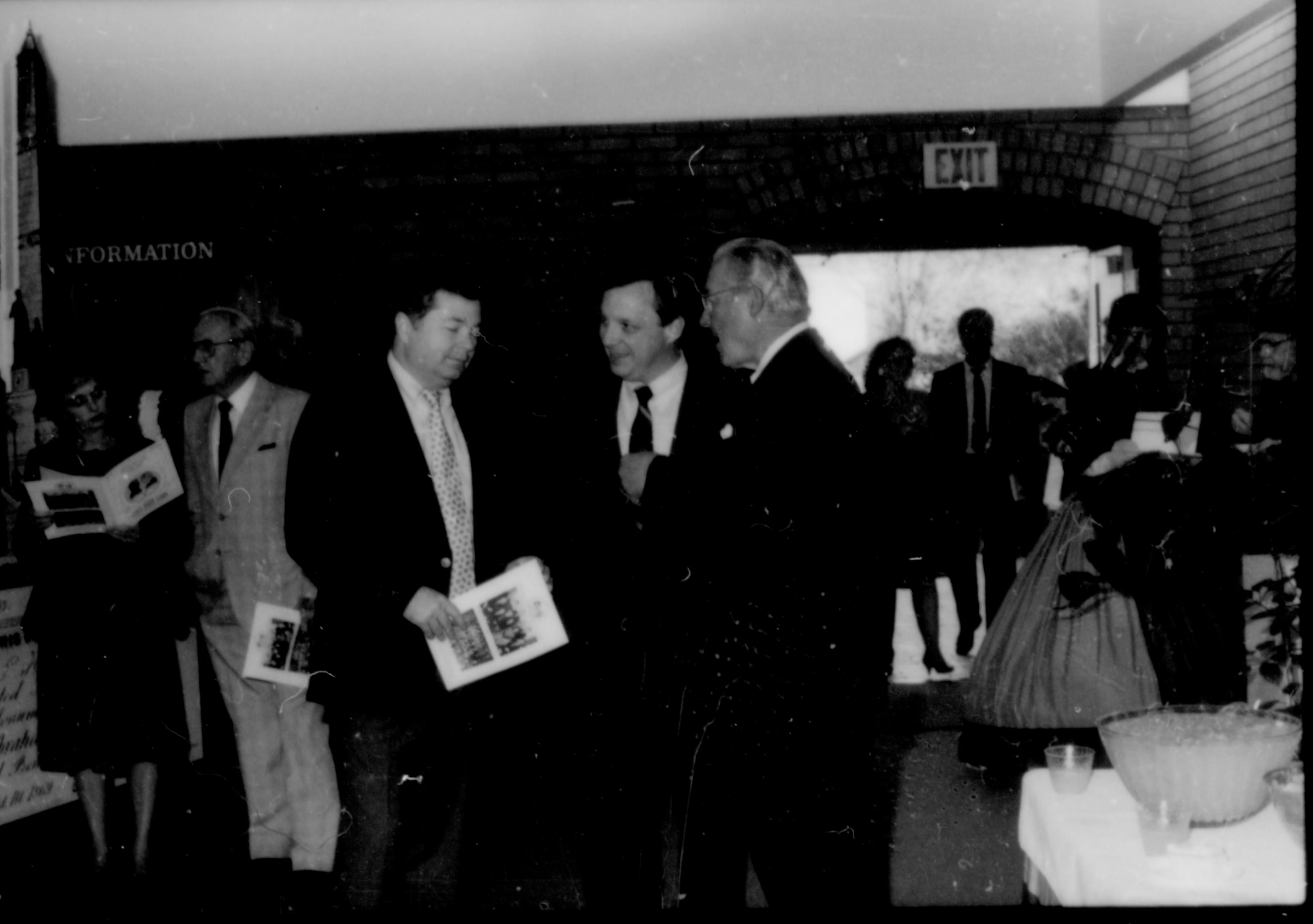 Three men conversing. Lincoln Home NHS- Paul Findley and Michel VIP visit, 119 Finley, Michel, visit, reception