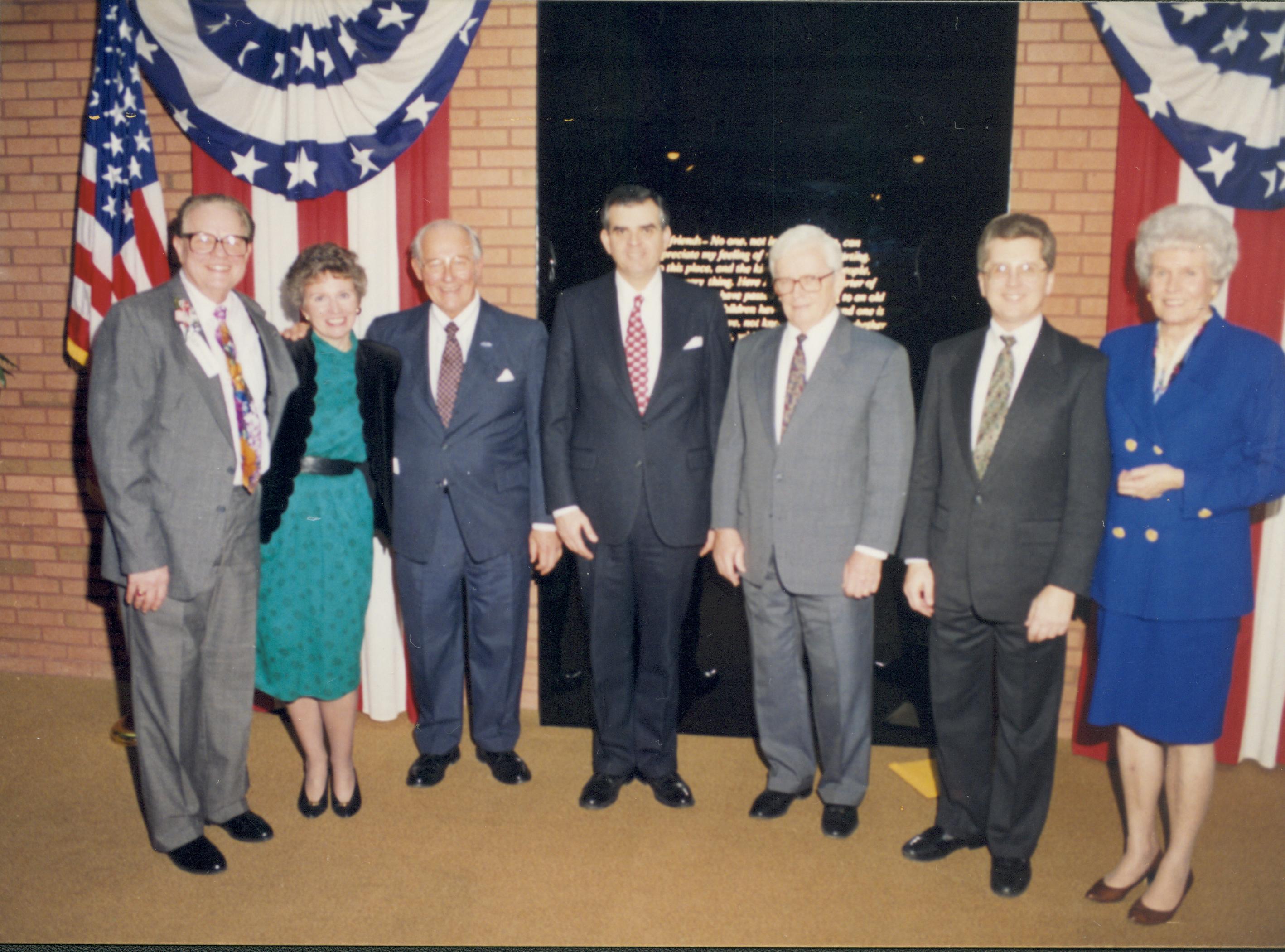 Group standing in front of Farewell Address panel. Lincoln Home NHS- VIP Findley and Michel Visit visit, program