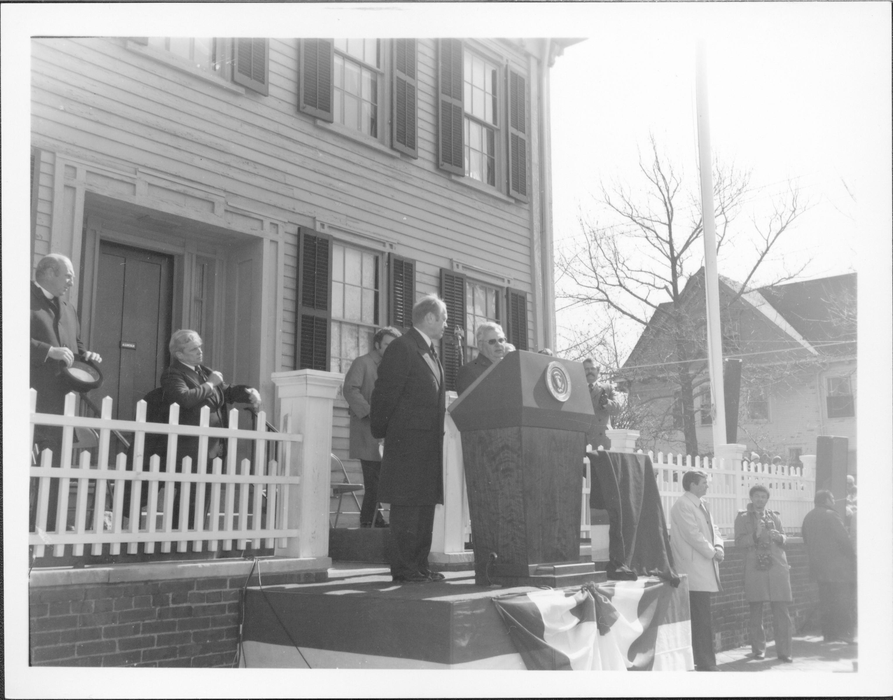 President Ford and Superintendent Al Banton Lincoln Home NHS- President Ford and V.C. Corner Stone, neg #20 class 1000, class 8 pic 20 President, Ford, visit, dedication