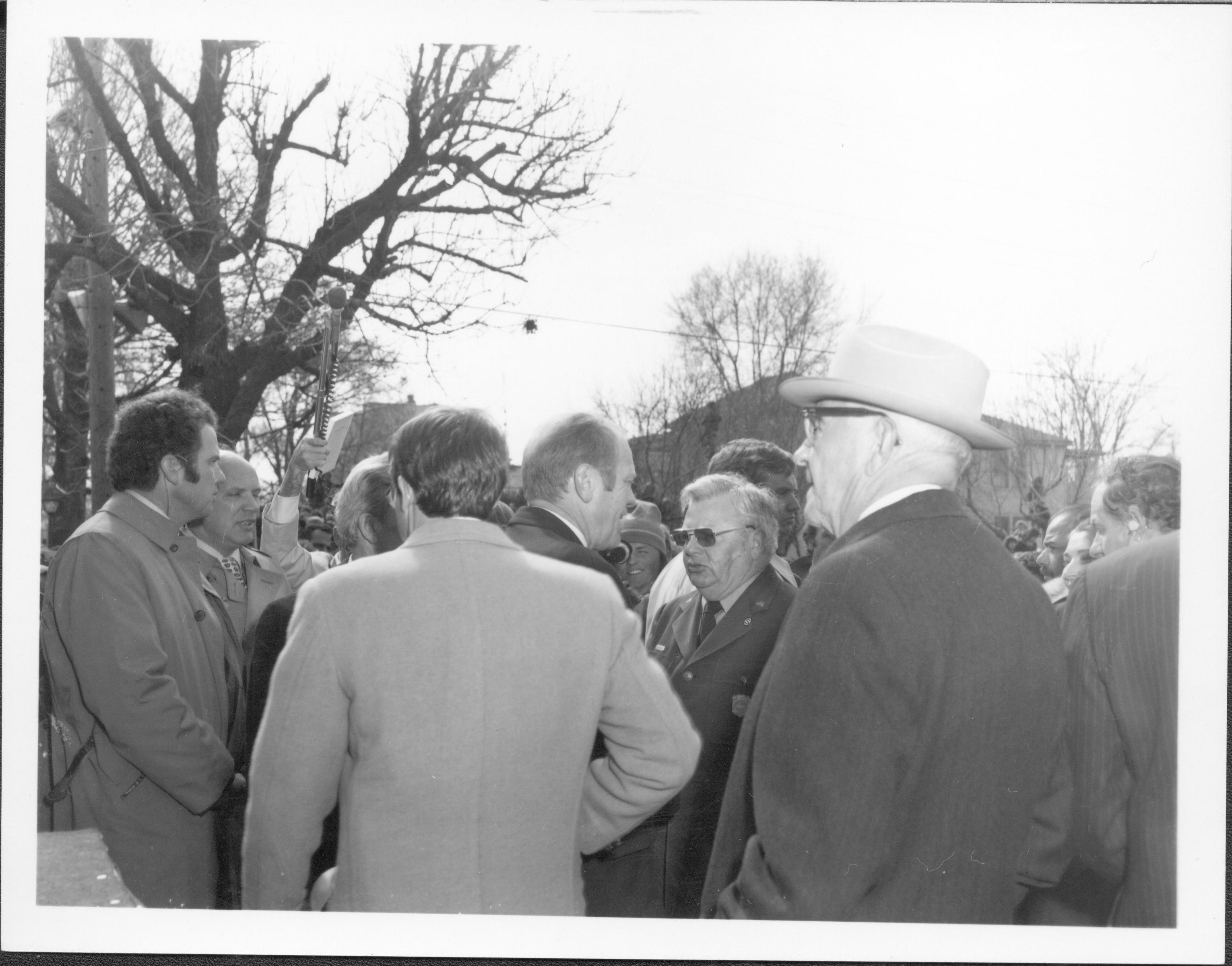 President Ford and Al Banton in crowd Lincoln Home NHS- President Ford and V.C. Corner Stone, neg #23 class 1000, class 8 pic 23, 133 President, Ford, visit, dedication