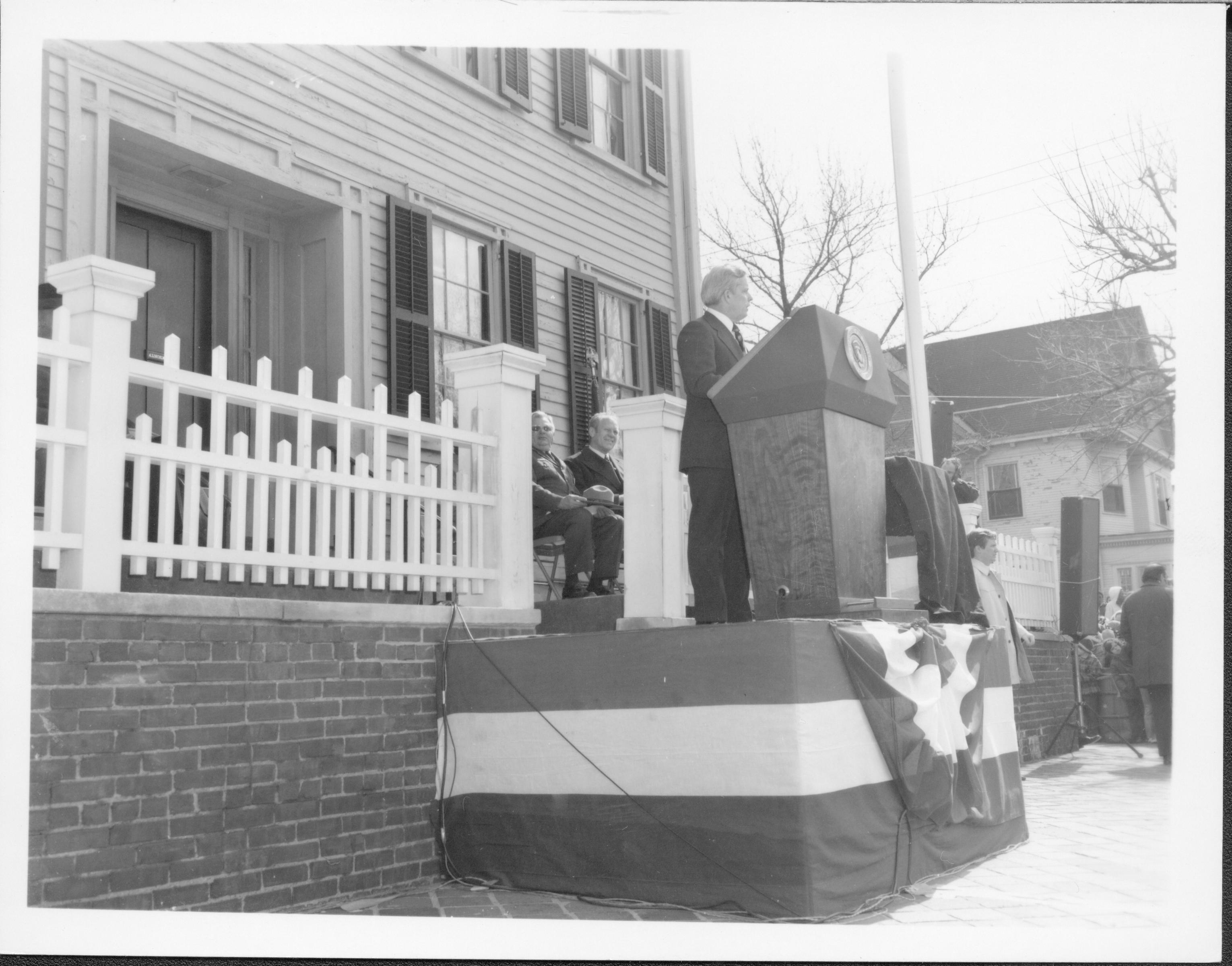 Congressman Findley Lincoln Home NHS- President Ford and V.C. Corner Stone, neg #11 class 1000, class 8 pic 11, 121 President, Ford, visit, dedication