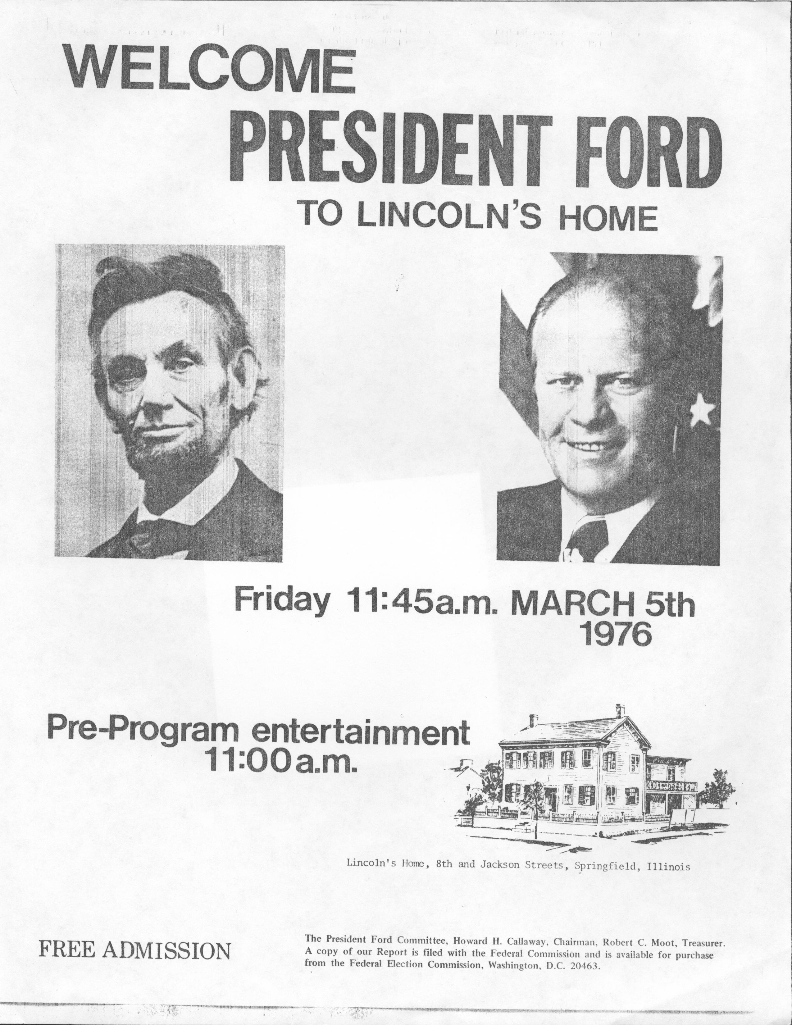 Welcome President Ford poster Lincoln Home NHS- President Ford and V.C. Corner Stone President, Ford, visit, poster