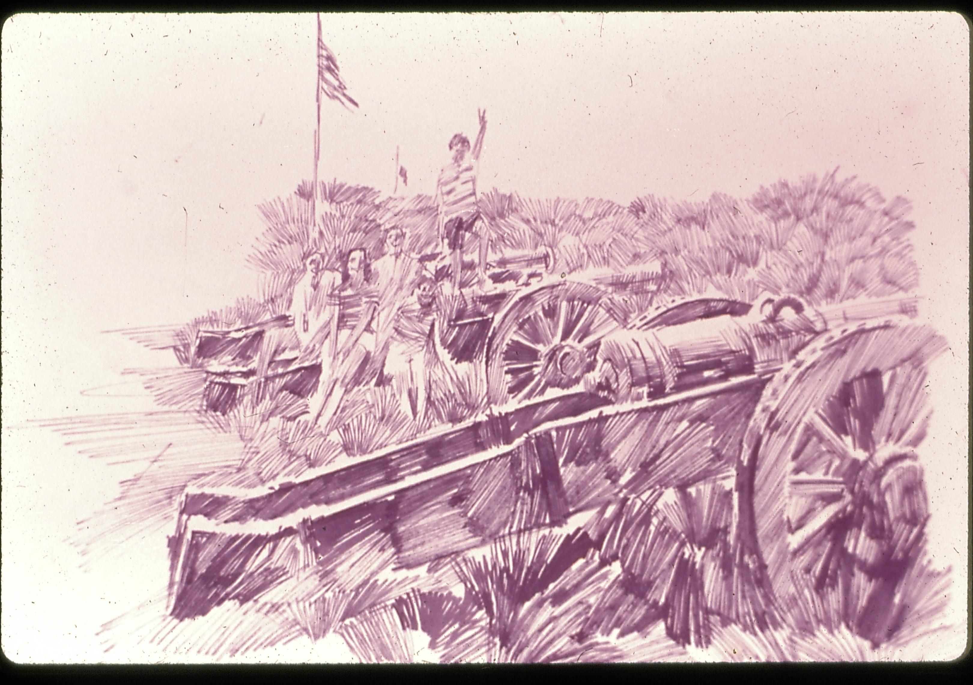 Lincoln Home NHS- Old Post Road, Bicentennial Slide Show, 1 slide, Bicentennial, cannon, family, flag, drawing
