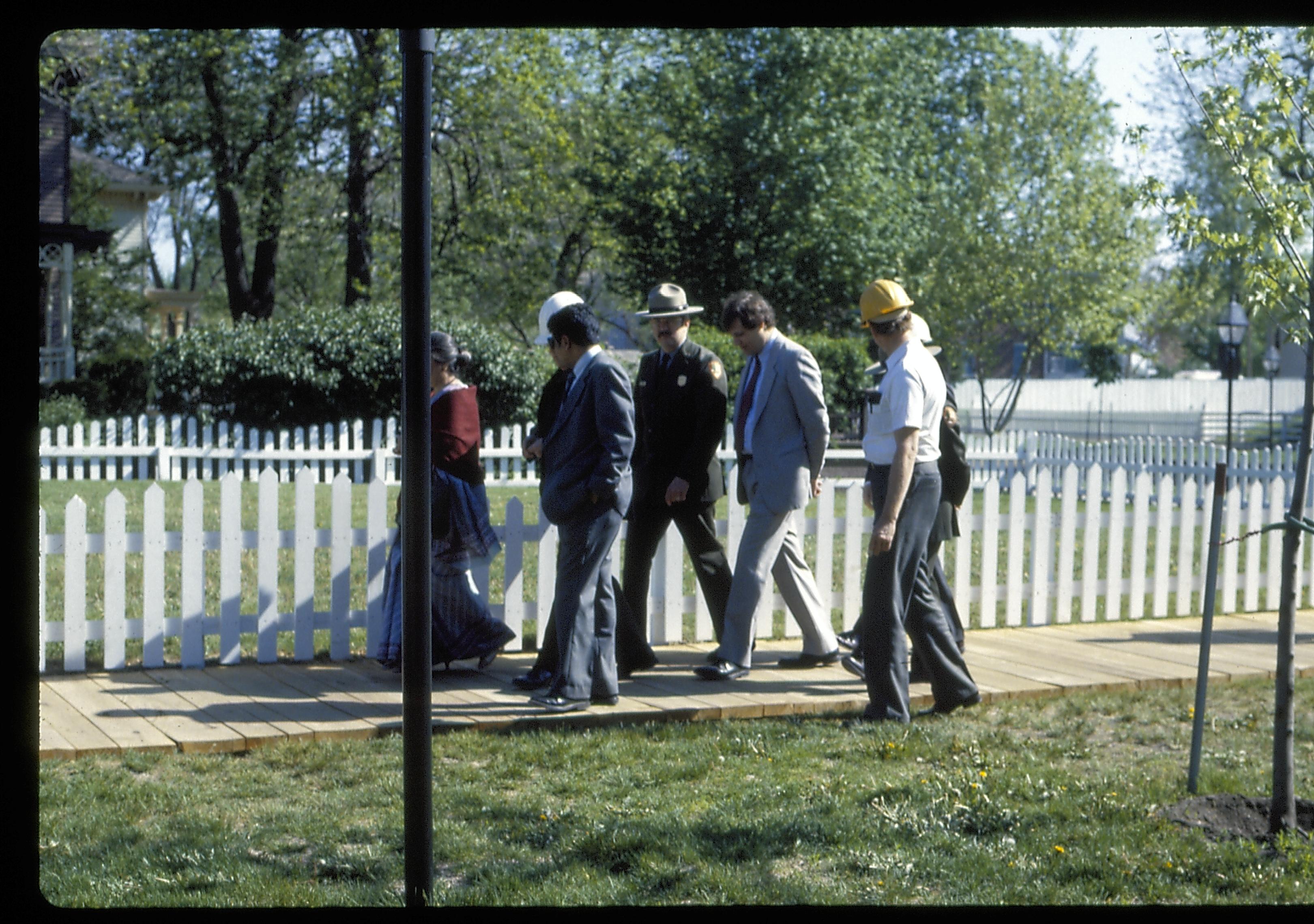 Tour group walking on board walk. Lincoln Home NHS- Foreign Dignitary Visit dignitary, visit, tour