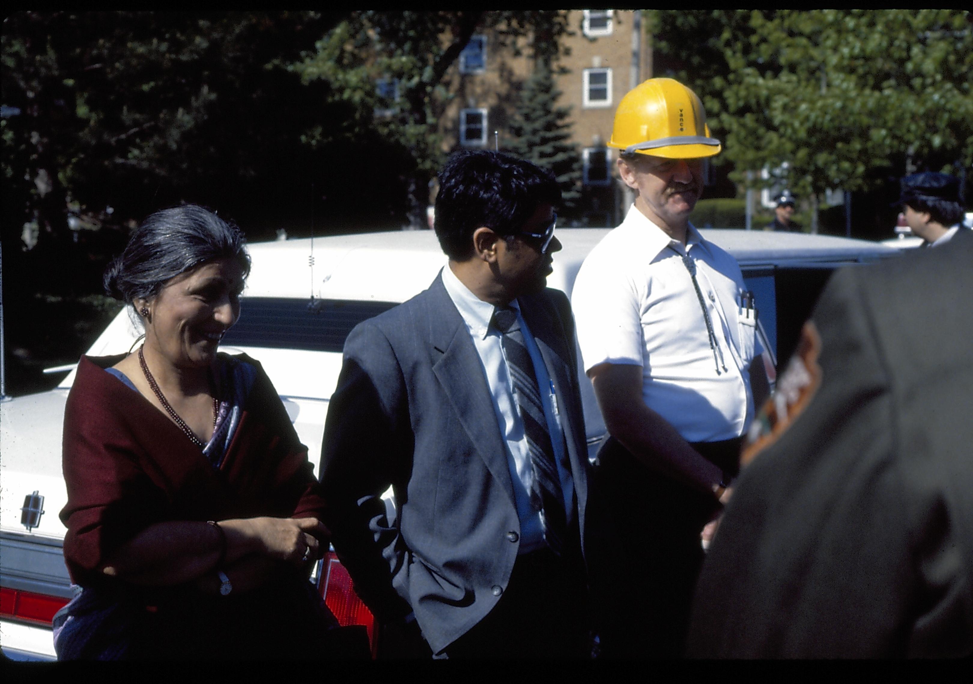 Two men and a lady standing by white car. Lincoln Home NHS- Foreign Dignitary Visit dignitary, visit, tour