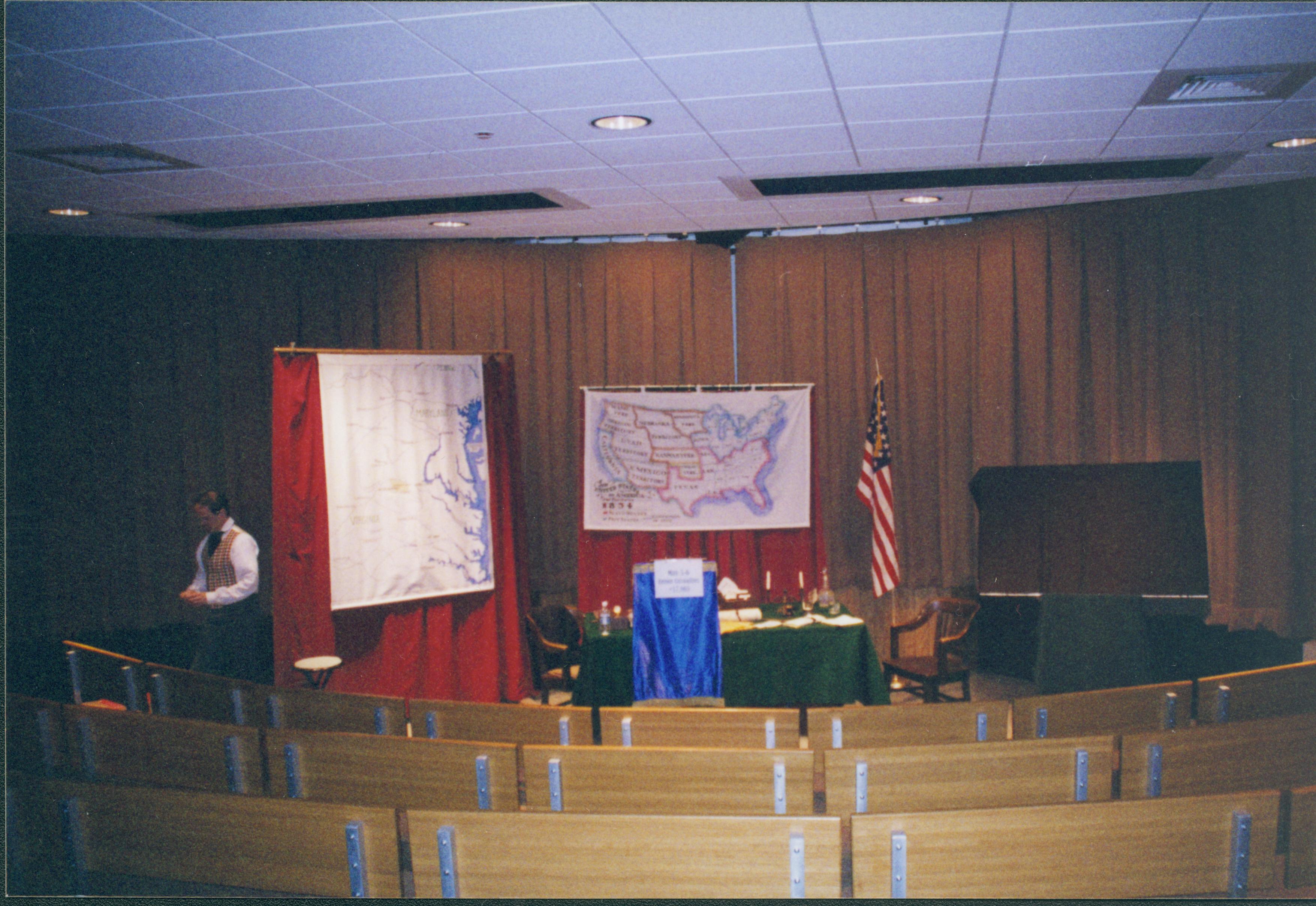 Theatre 1 set up for program Lincoln Home NHS- Fritz Klein and Drew Gibson visit, roll 2002-1, exp 5 Klein, Gibson, visit