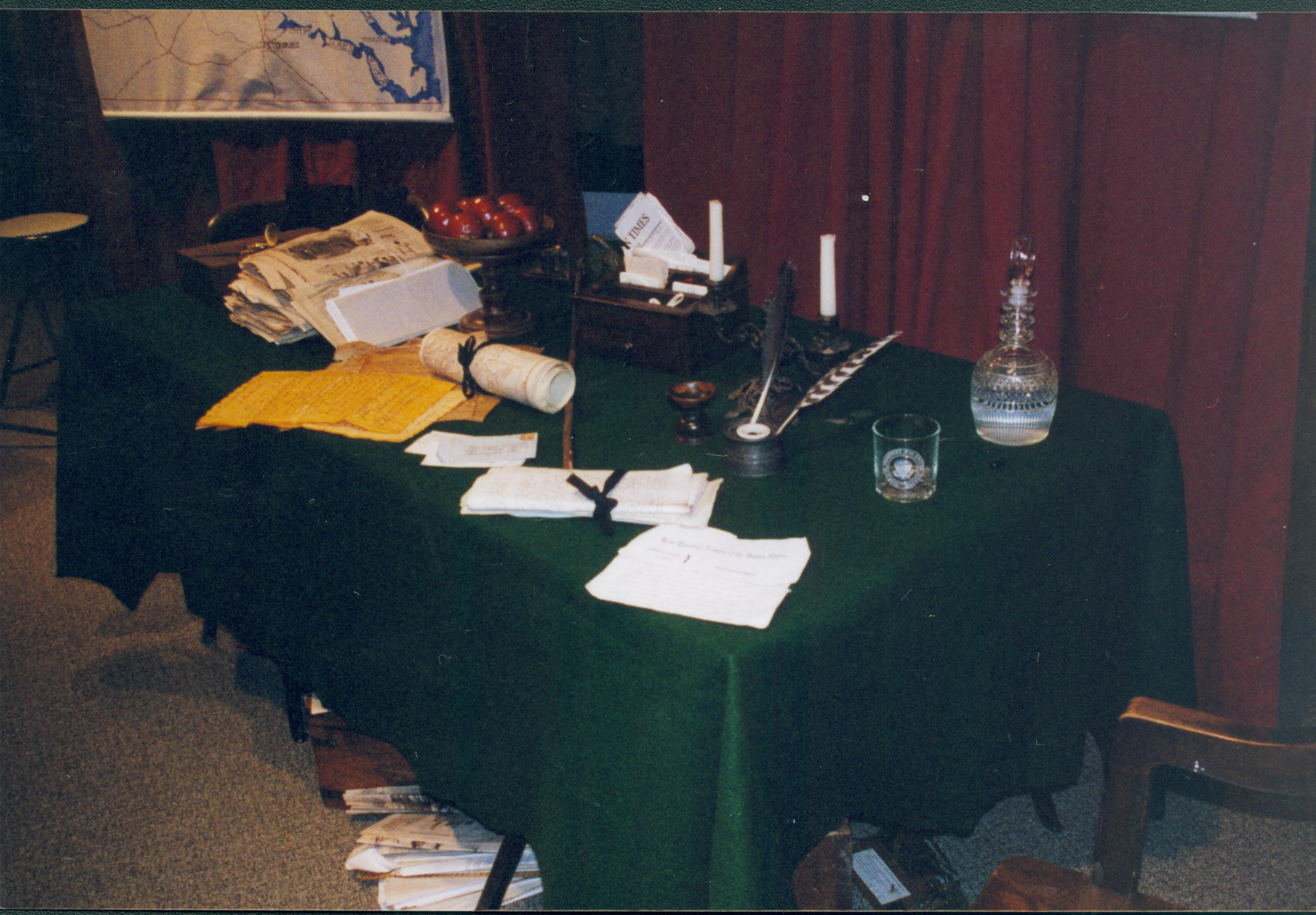 Table set up for program Lincoln Home NHS- Fritz Klein and Drew Gibson visit, roll 2002-1, exp 6 Klein, Gibson, visit