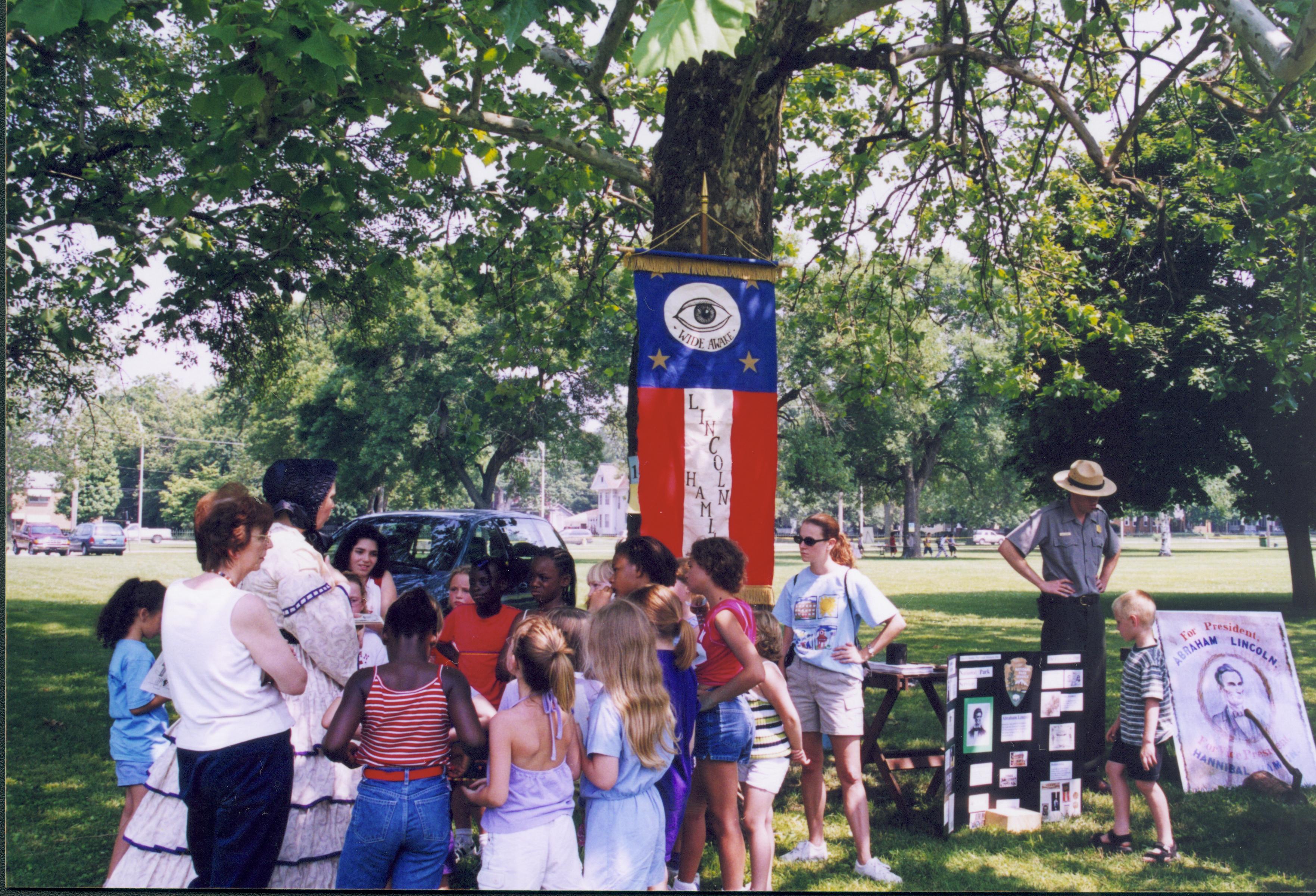 Children listening to lady in period dress. Lincoln Home NHS- Grierson Days Jacksonville Grierson, Jacksonville, celebration