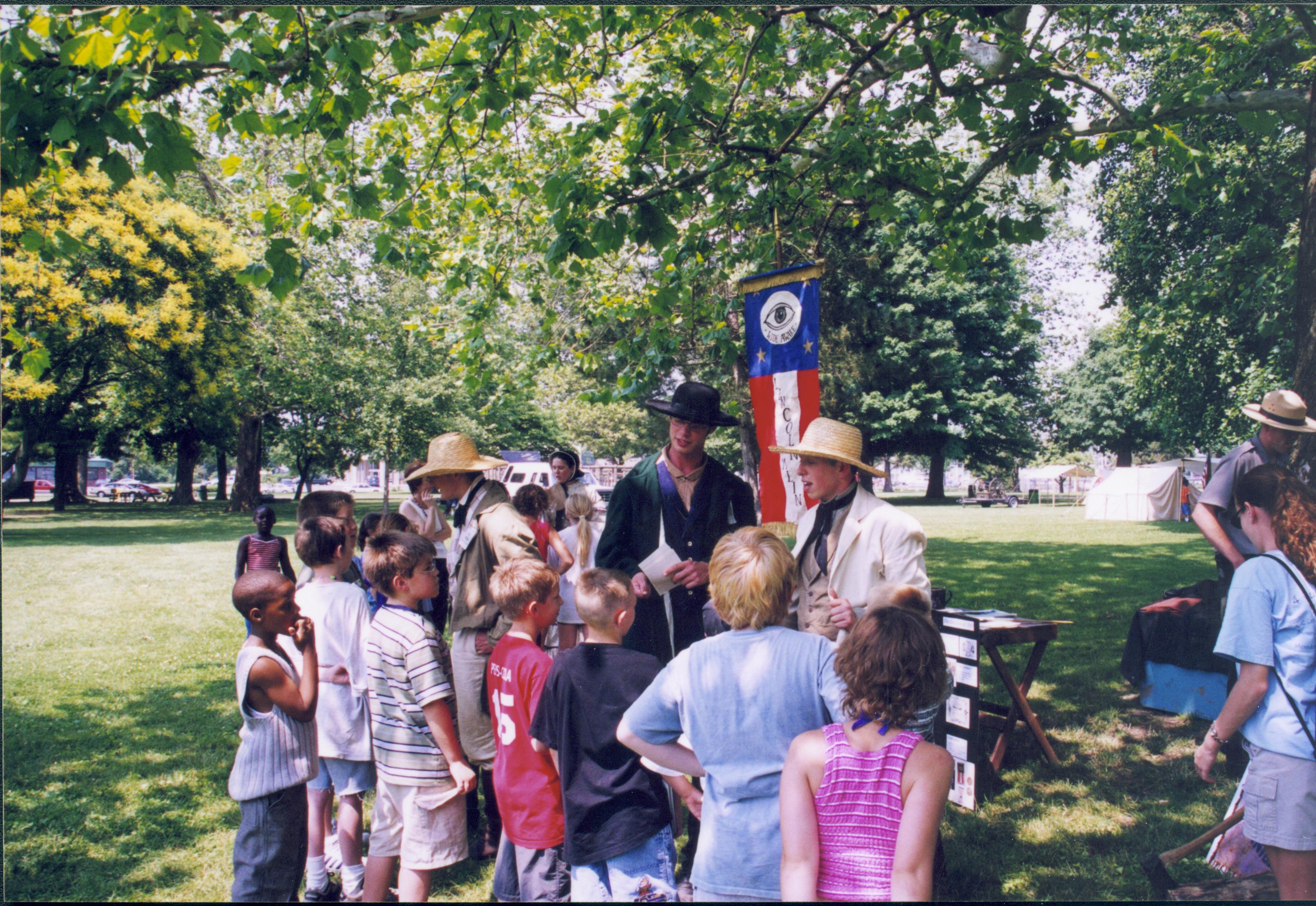 Children talking to people in period dress. Lincoln Home NHS- Grierson Days Jacksonville Grierson, Jacksonville, celebration