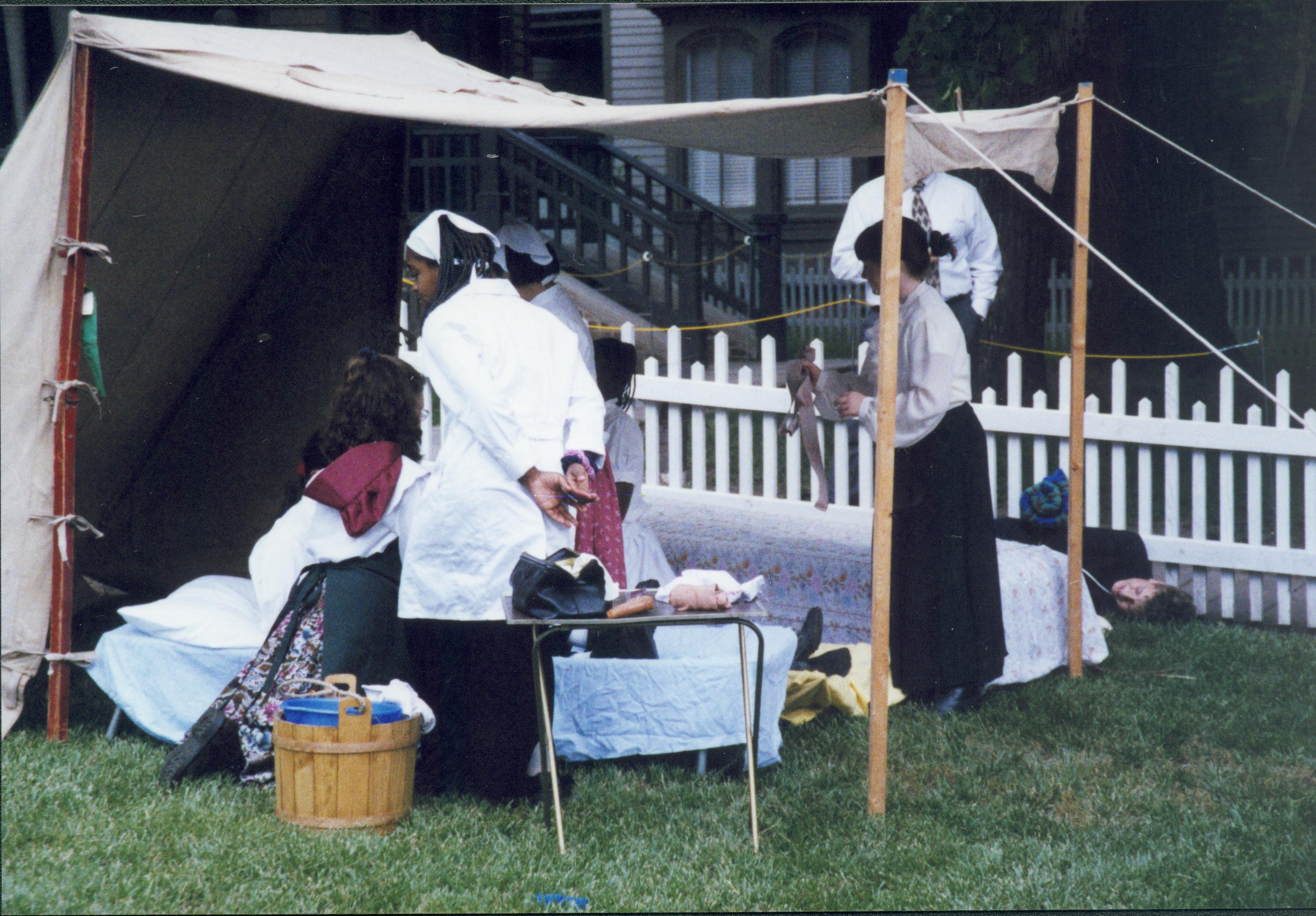 Iles School Living History program - students portraying Civil War Medicine in the Brown Lot (Block 7, Lot 10).  Lyon House in background Looking Northwest from Brown lot (Block 7, Lot 10) Iles School, living history, students, Civil War, medicine, Lyon