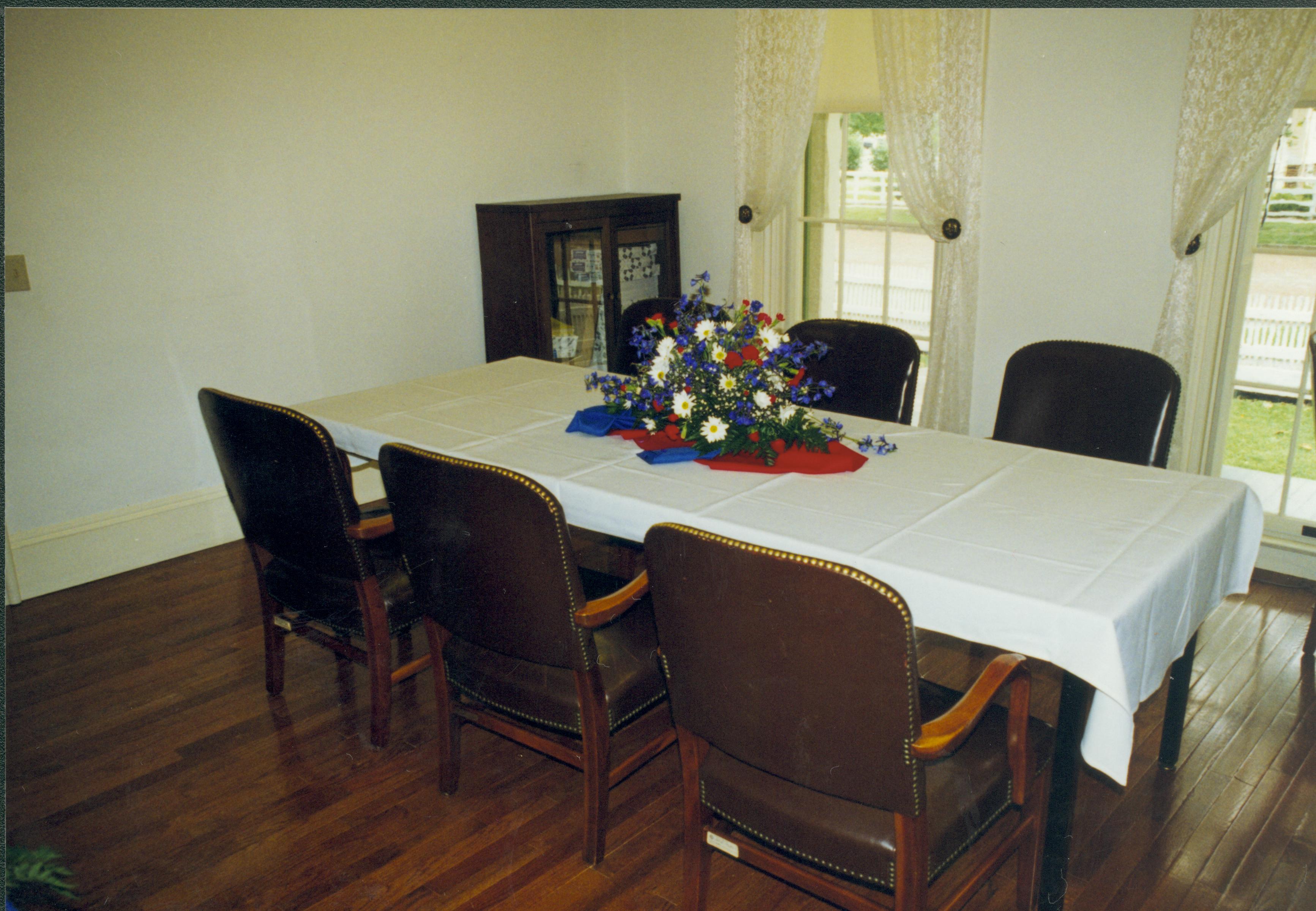 Flower arrangement on table. Lincoln Home NHS- Lady Bird Johnson visit, roll #1 neg 2 Johnson, visit, decorations