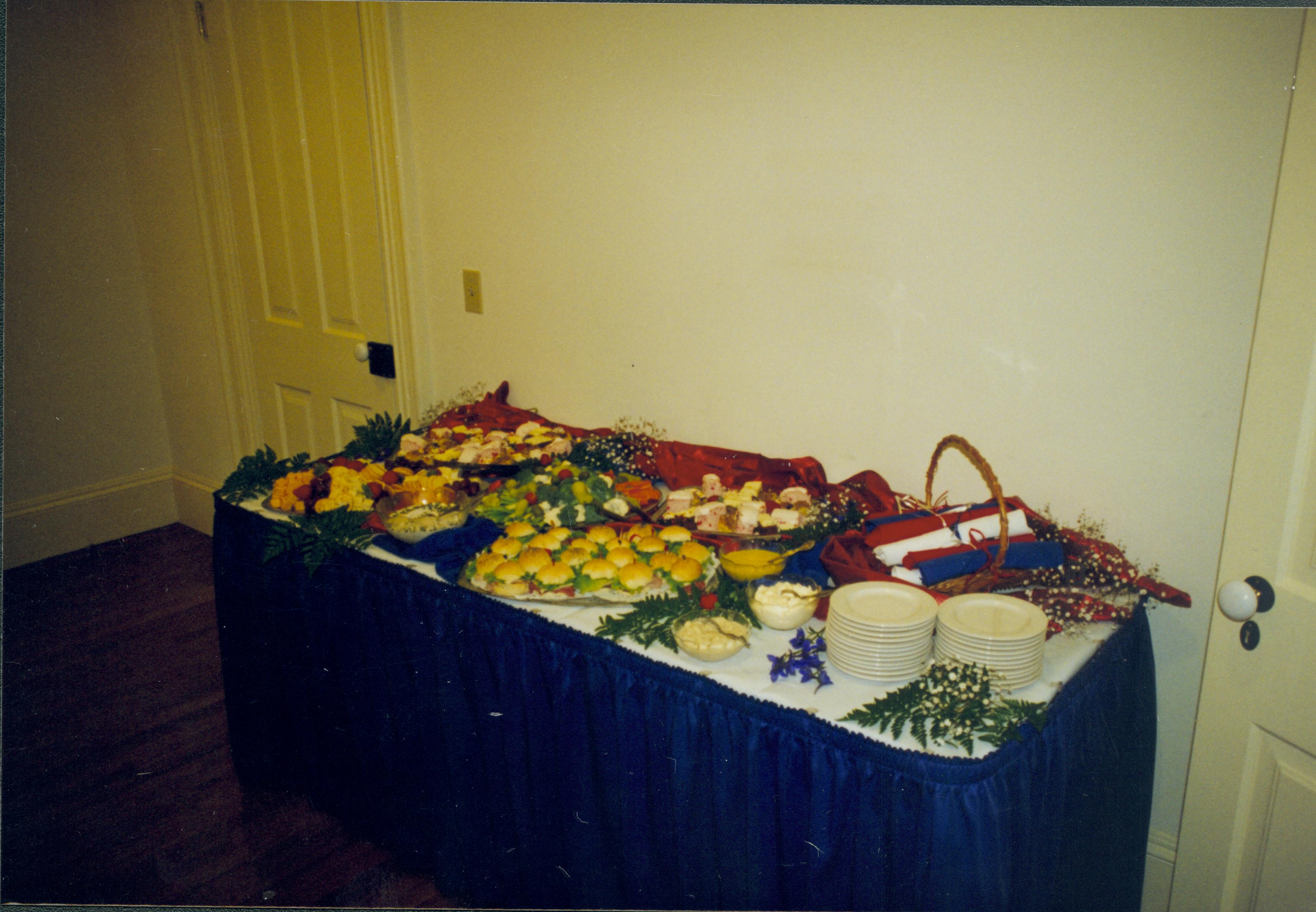 Refreshments set out on table. Lincoln Home NHS- Lady Bird Johnson visit, roll #1 neg #3 Johnson, visit, decorations