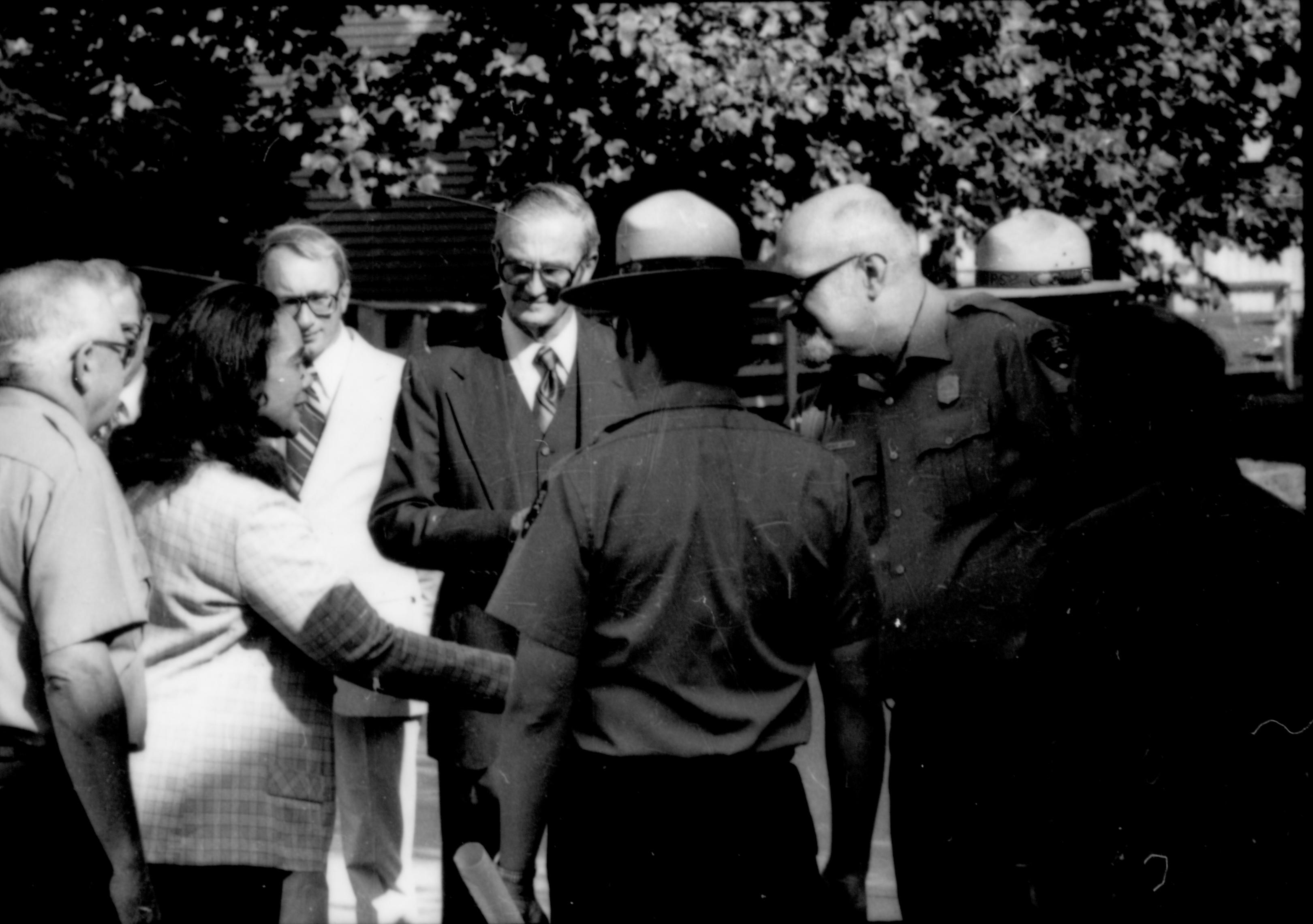 Group of Rangers and visitors meeting. Lincoln Home NHS- Coretta King Visit King, visit