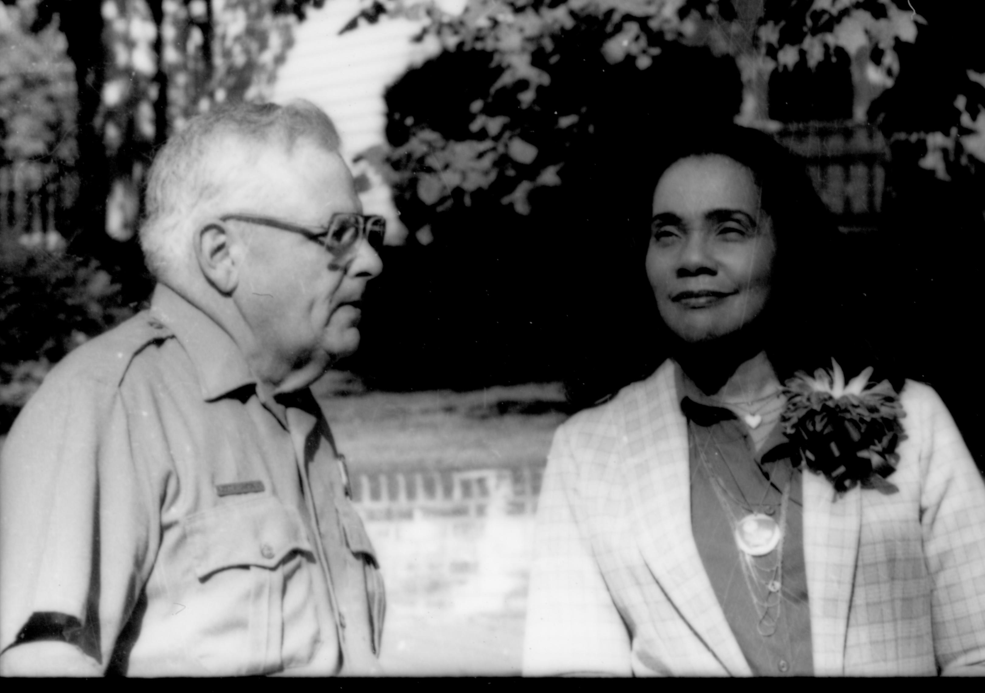 Ranger talking to lady. Lincoln Home NHS- Coretta King Visit King, visit