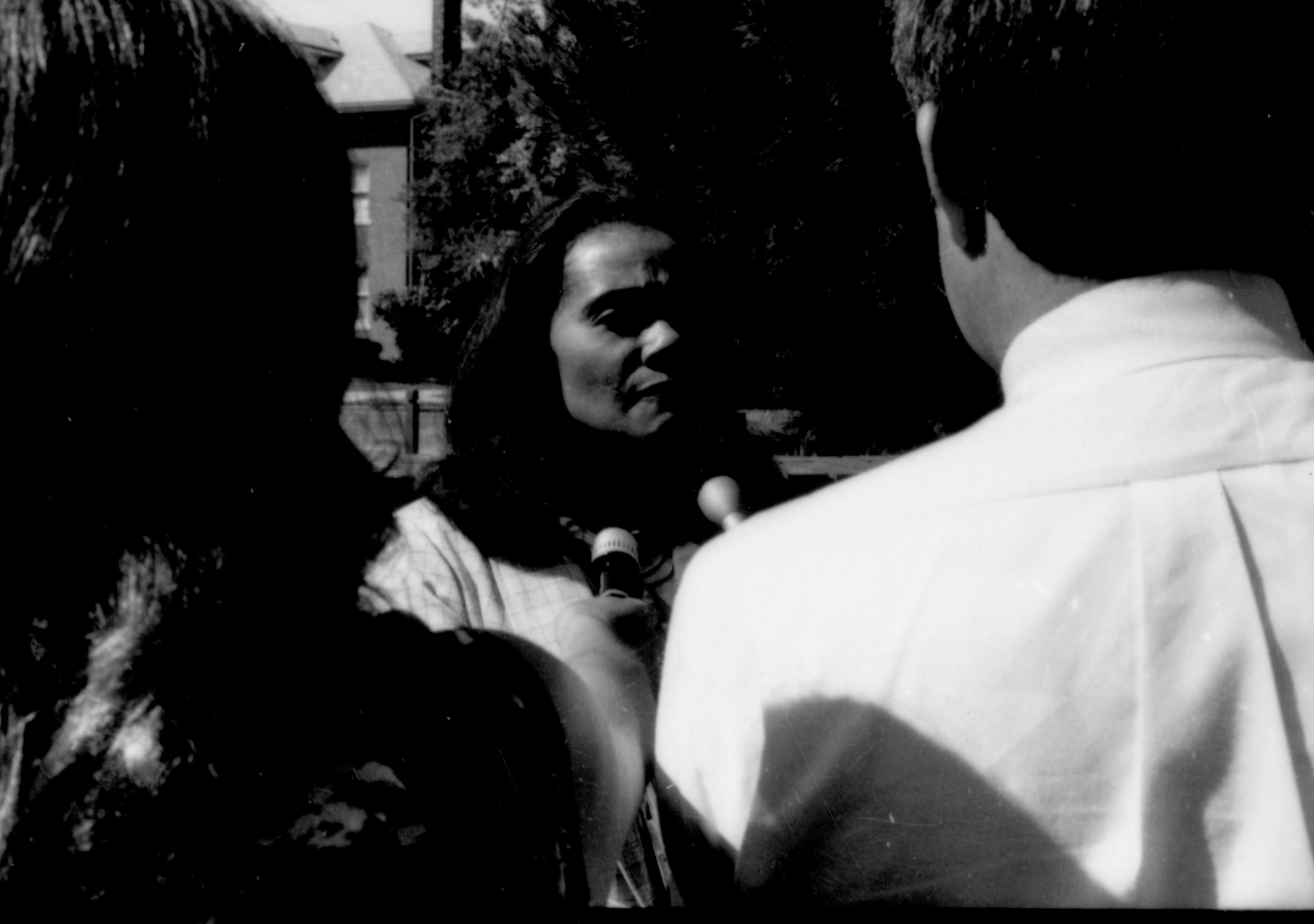 Lady being interviewed by two people. Lincoln Home NHS- Coretta King Visit King, visit, tour