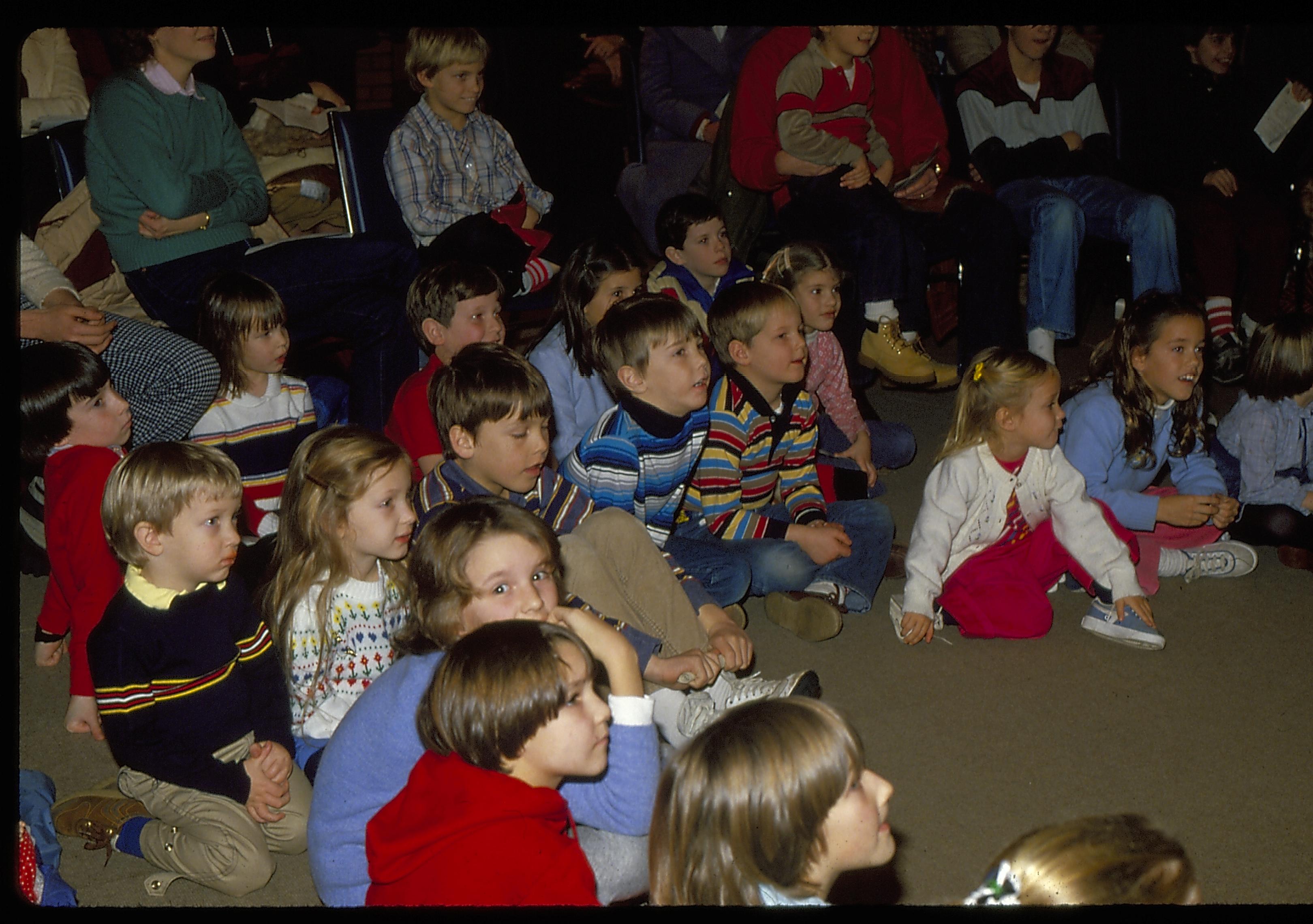 Visitors (mostly children) listening to presentation. Lincoln Home NHS- Lincoln's Birthday 1984 birthday, Lincoln