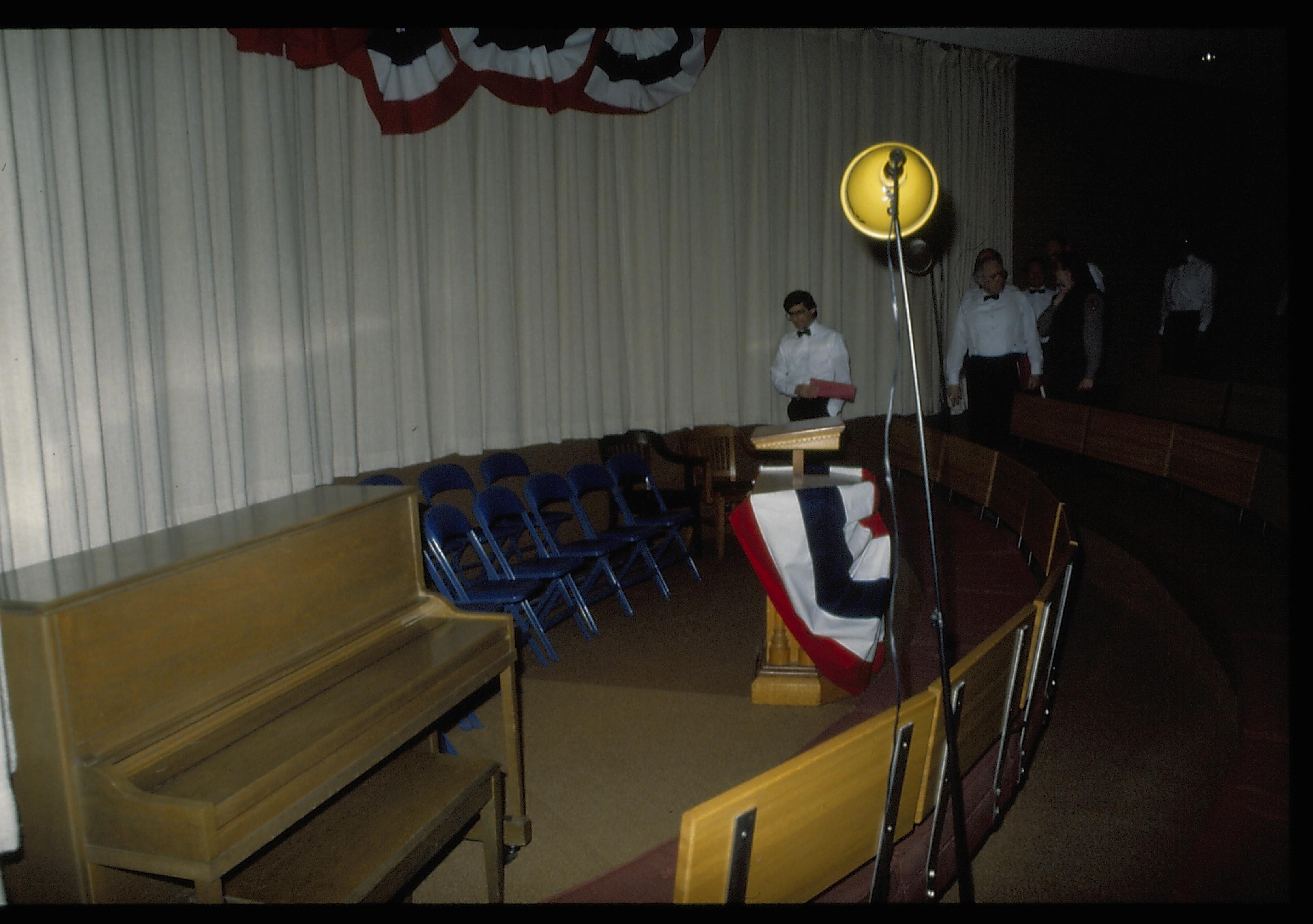 Set up for musical in theater one. Lincoln Home NHS- Lincoln's Birthday 1988 birthday, Lincoln, Douglas, musical